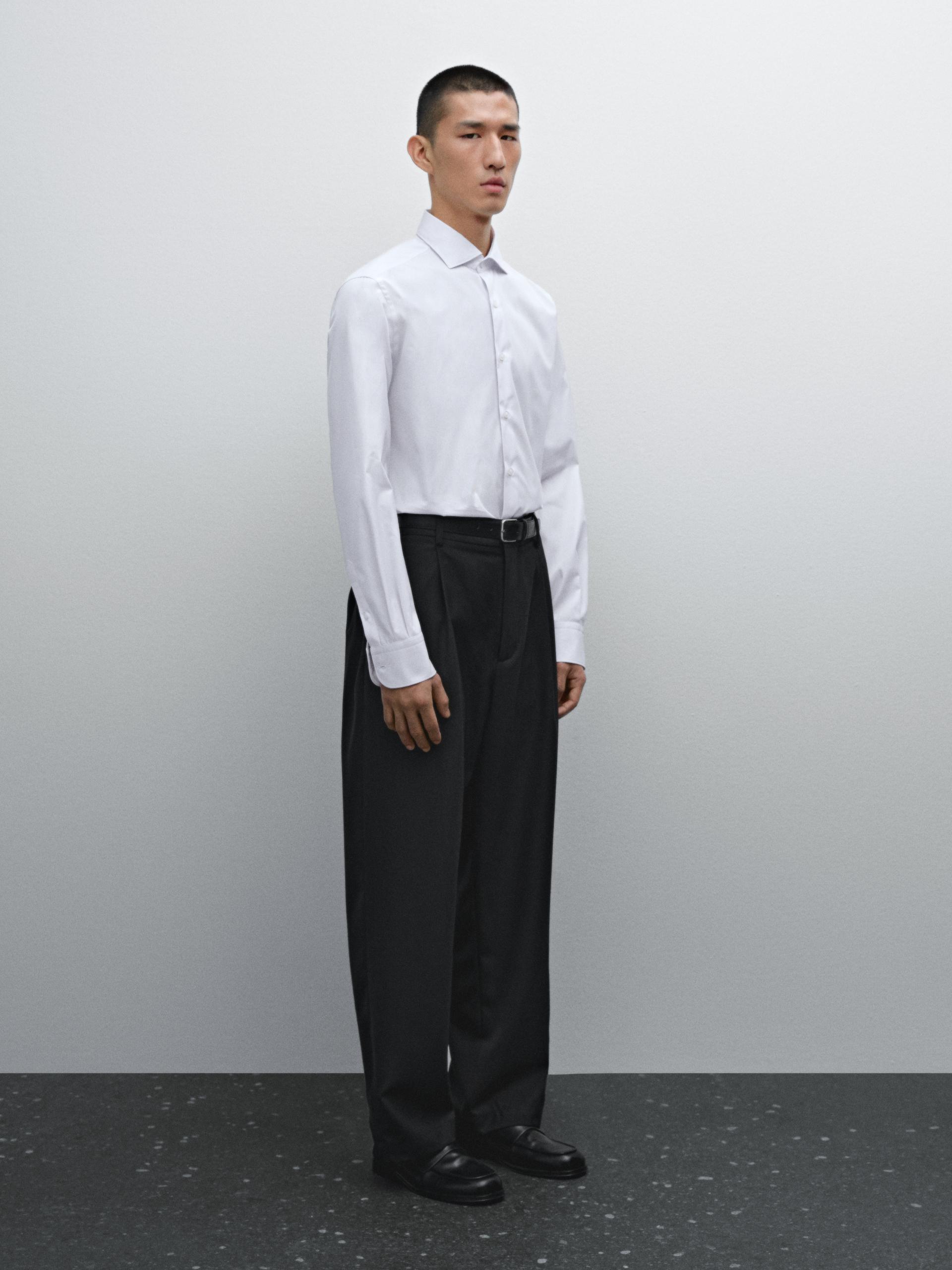 Chemise Slim À Rayures 100 % Coton - Celeste - 39 - Massimo Dutti - Homme