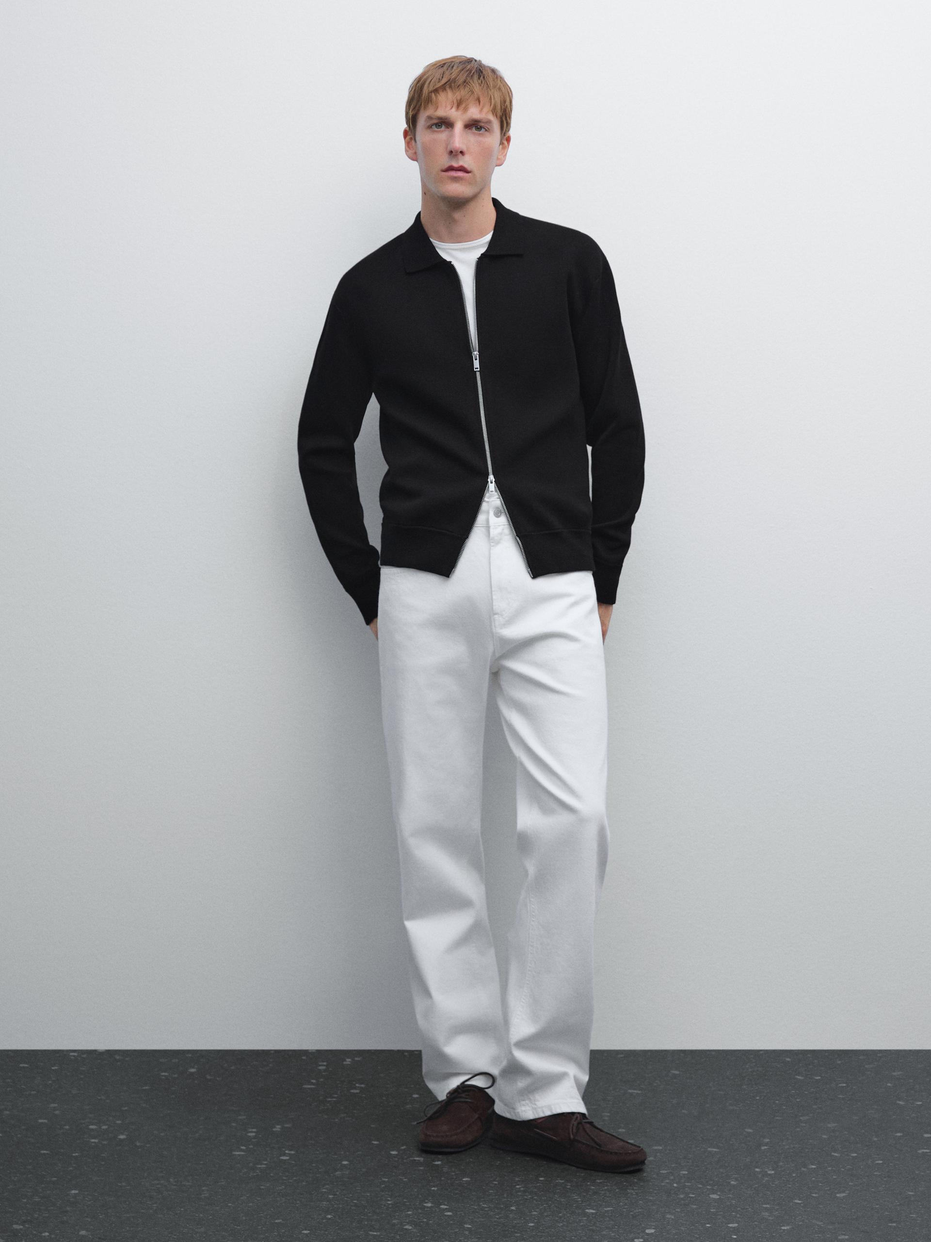 Cardigan Con Cerniera In Maglia Di Misto Cotone - Nero - L - Massimo Dutti - Maschile