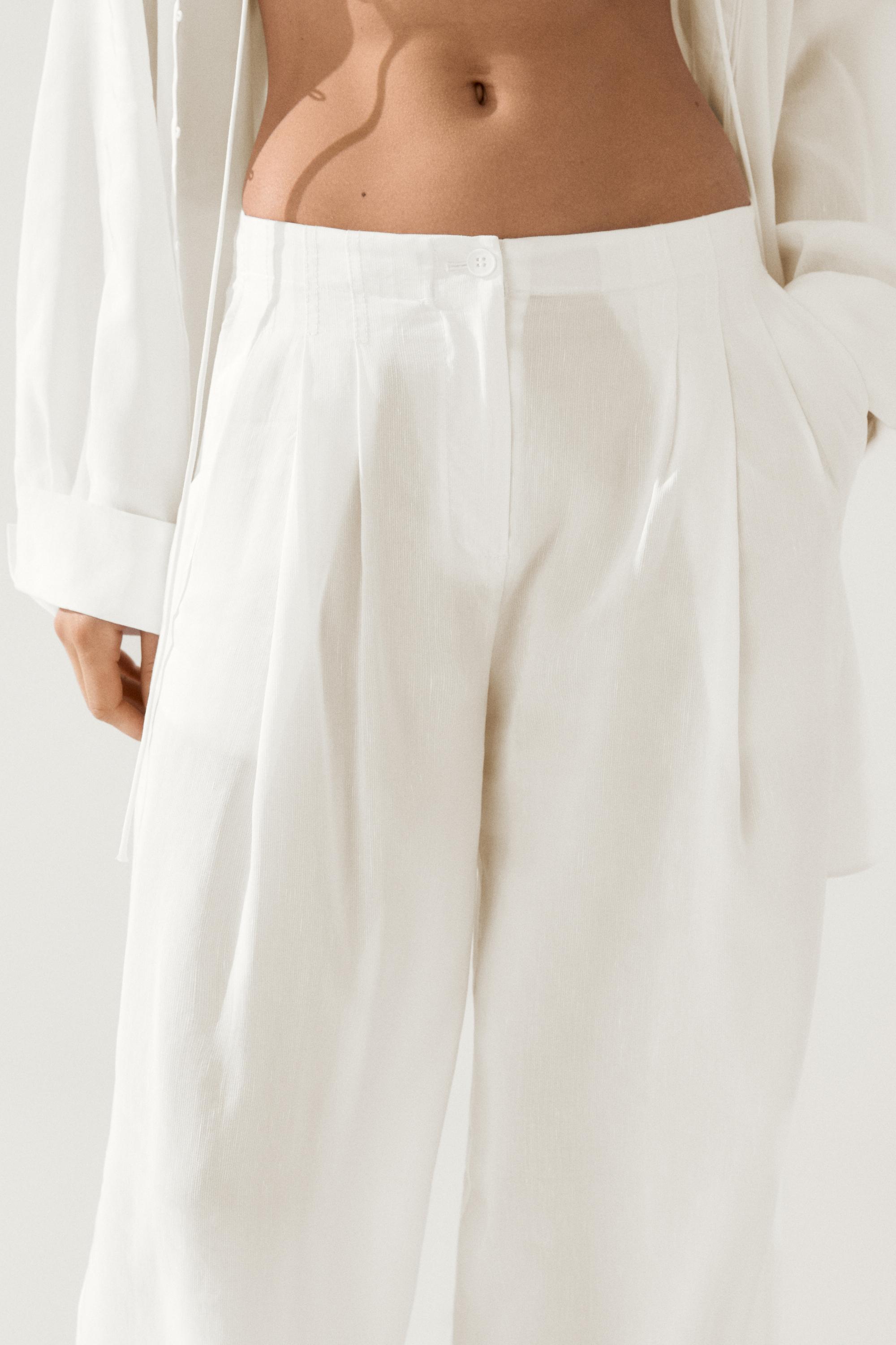 Flowing linen blend trousers — Off white