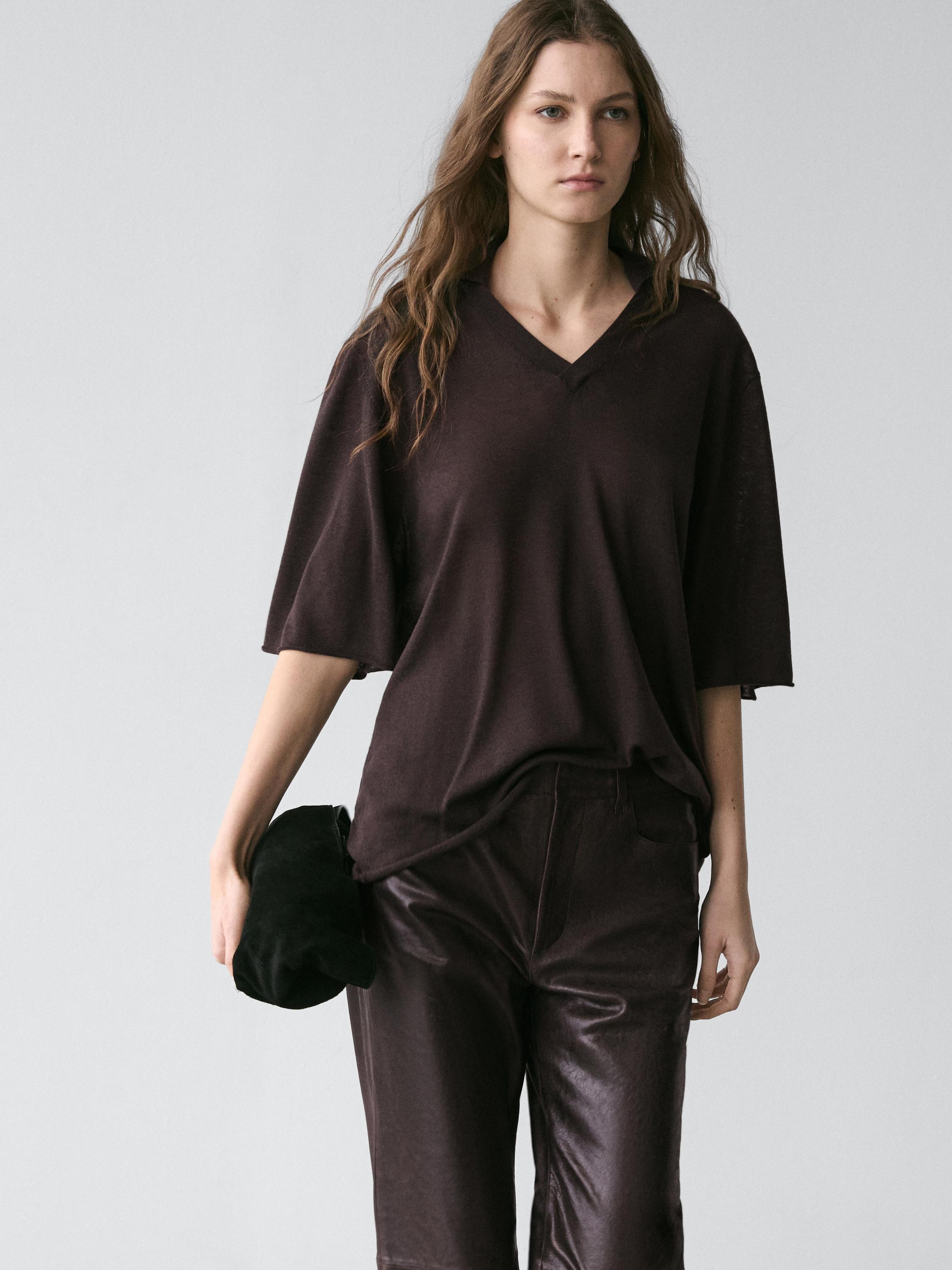 Oversize silk and wool blend knit sweater — BROWN