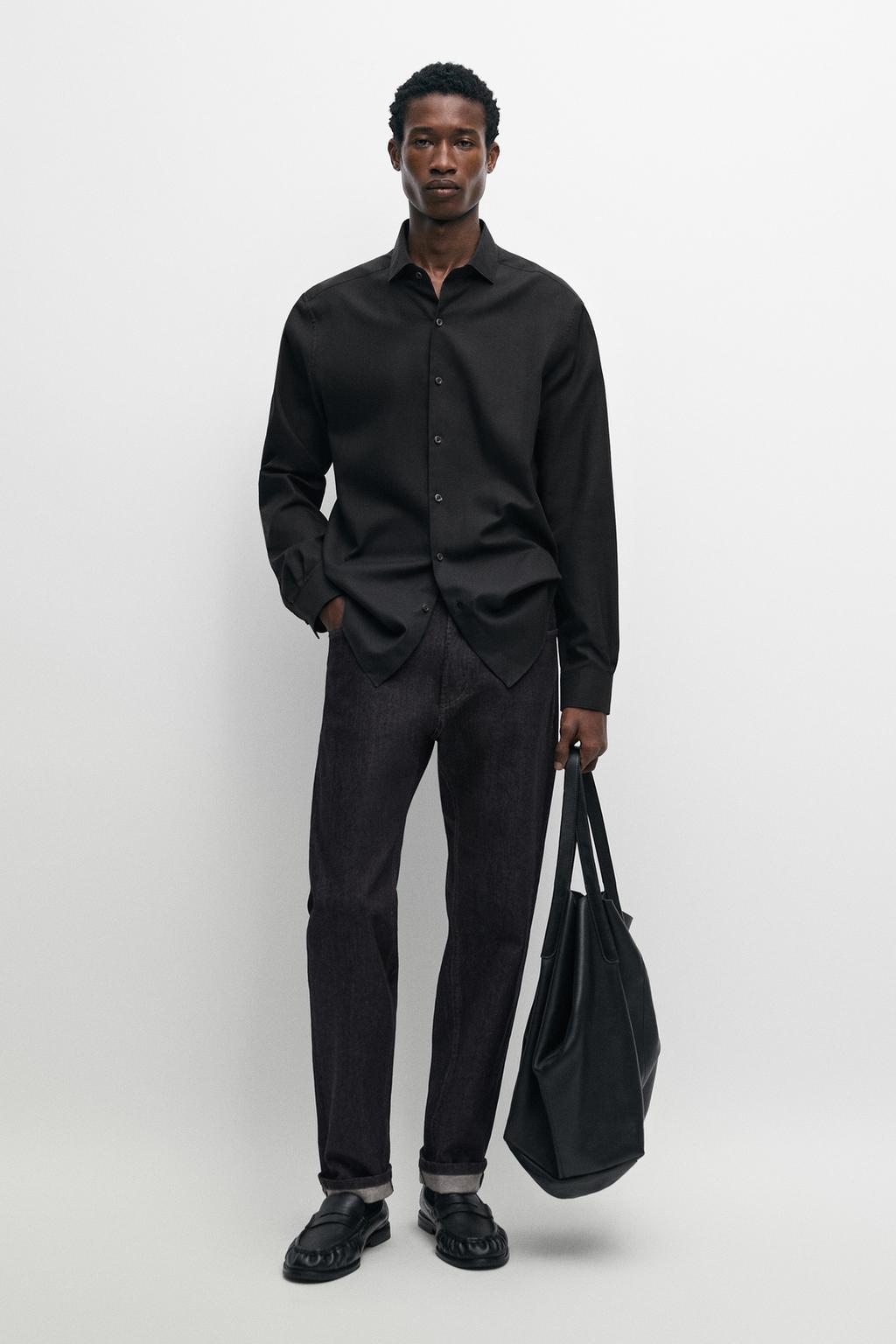 Regular fit cotton blend shirt