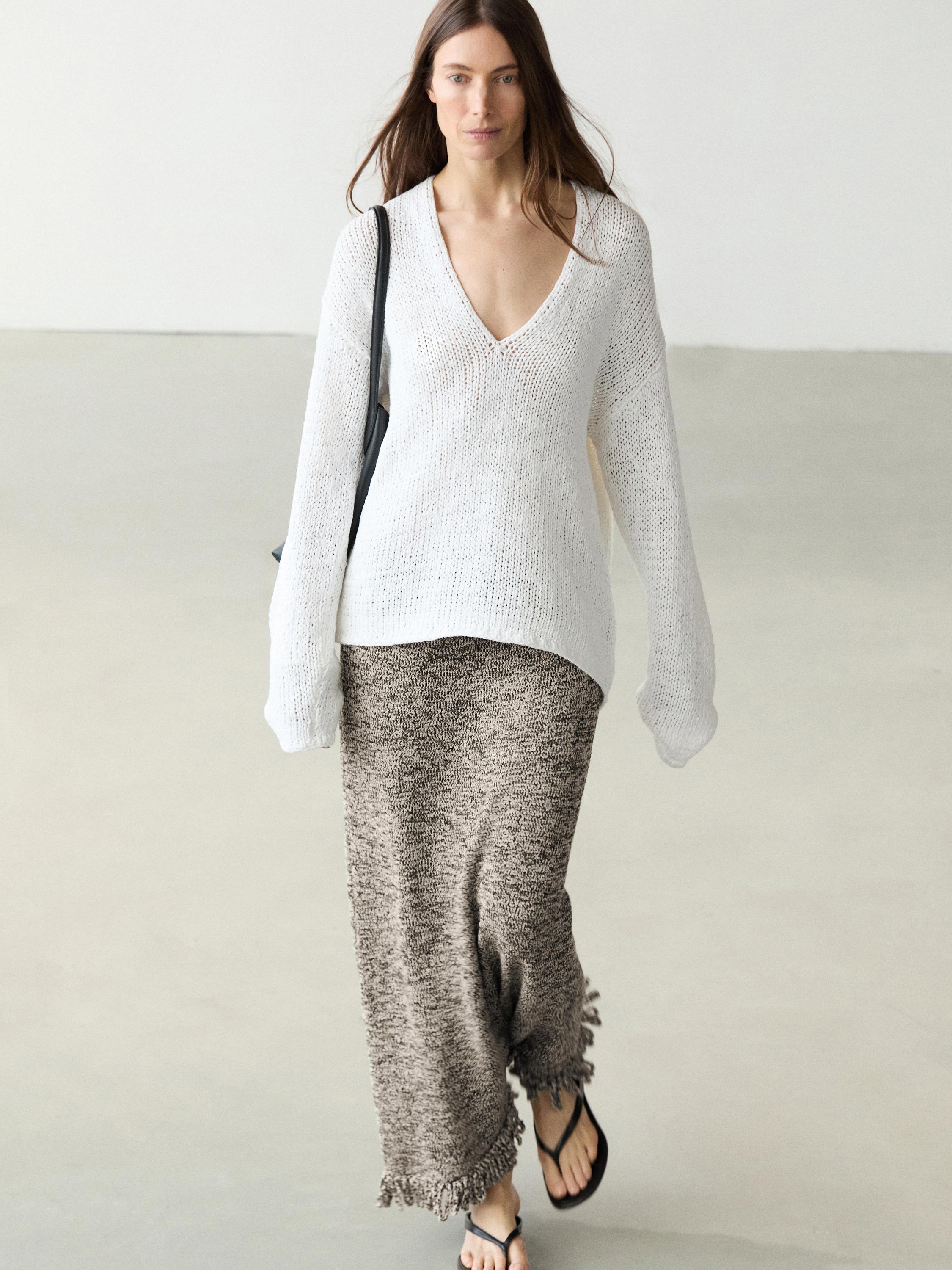 Total look knit skirt with fringing — BLACK