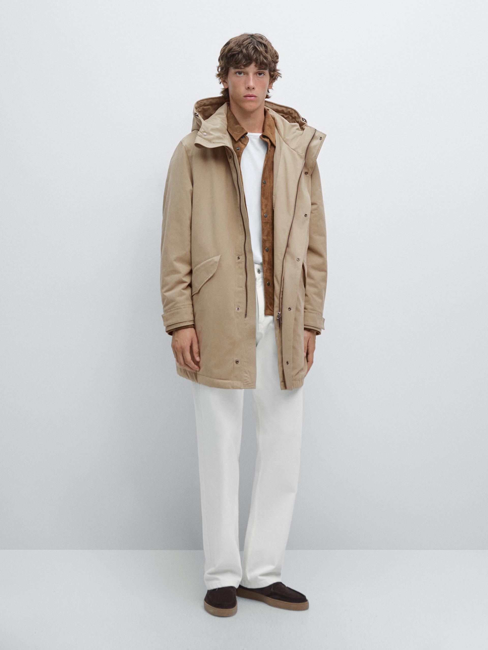 Parka Tissu Déperlant Toucher Pêche - Beige - L - Massimo Dutti - Homme