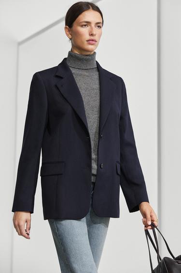 Wool blend blazer with stand-up collar — DEEP BLUE 8