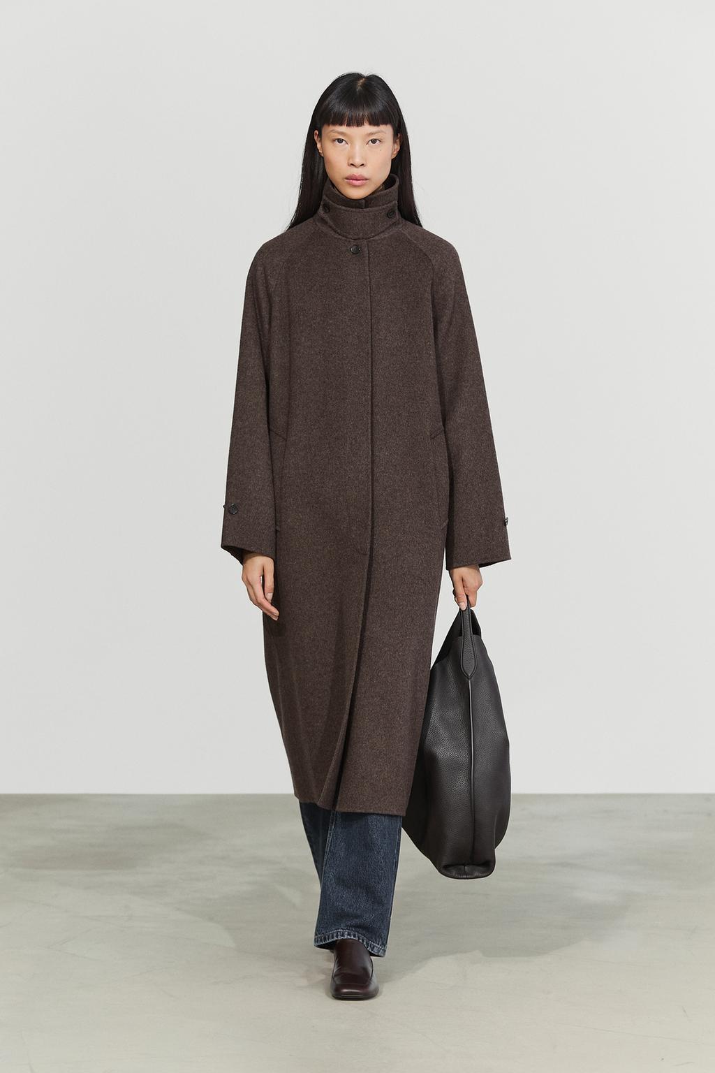 Massimo Dutti Uzun melanj yun qarışıqlı palto