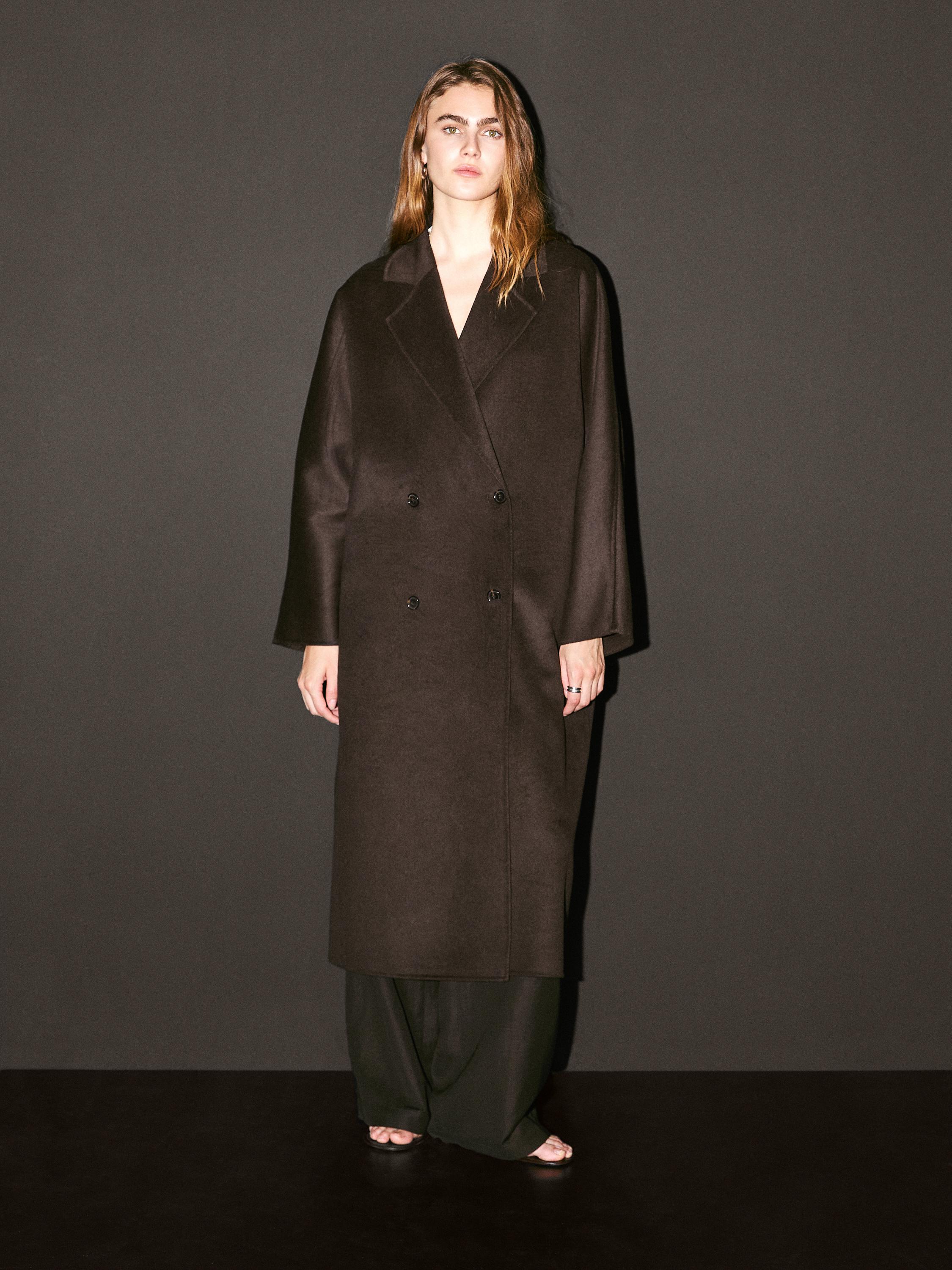 Long double-breasted wool blend coat