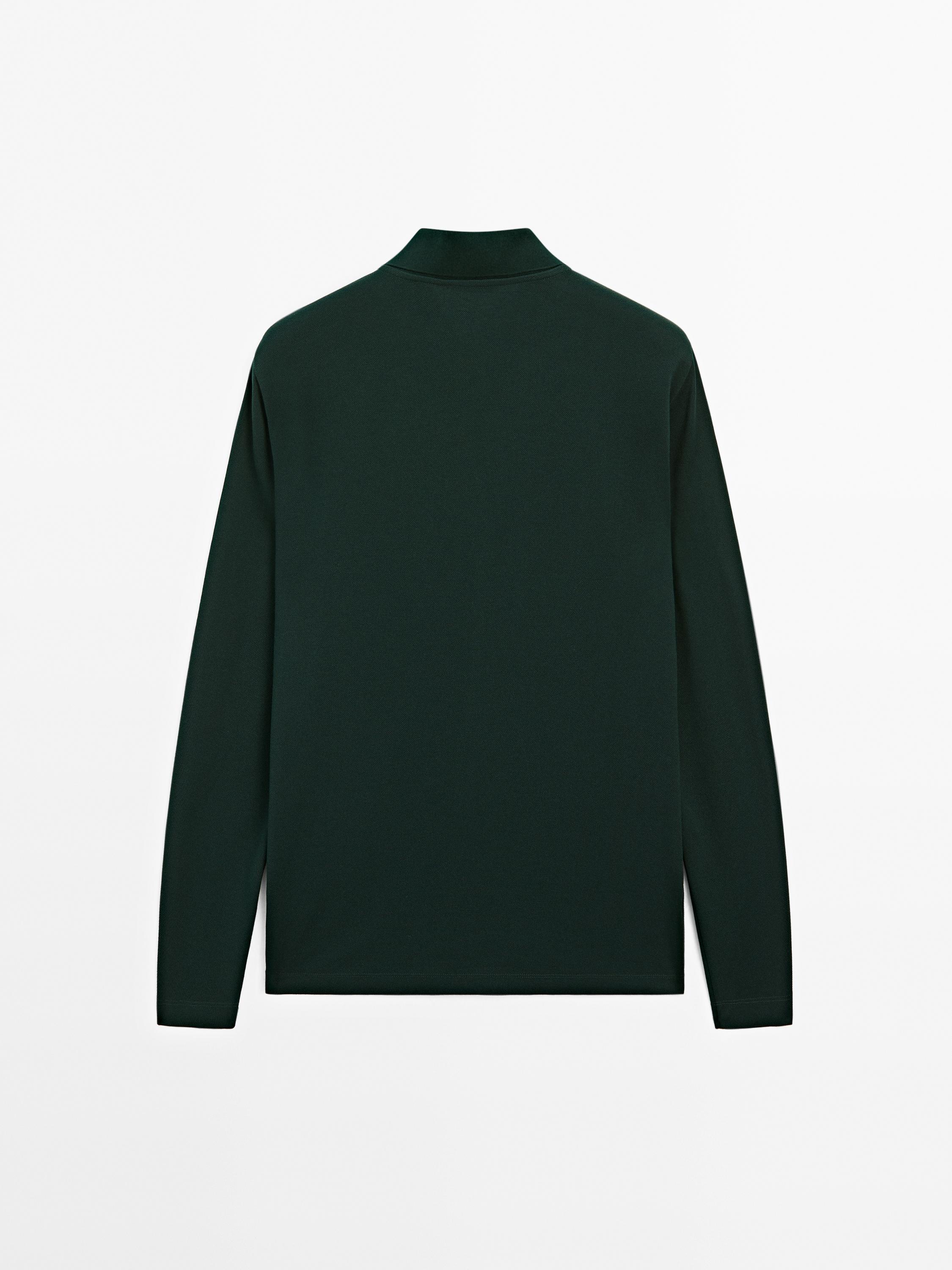 Long sleeve mercerised cotton piqué polo shirt