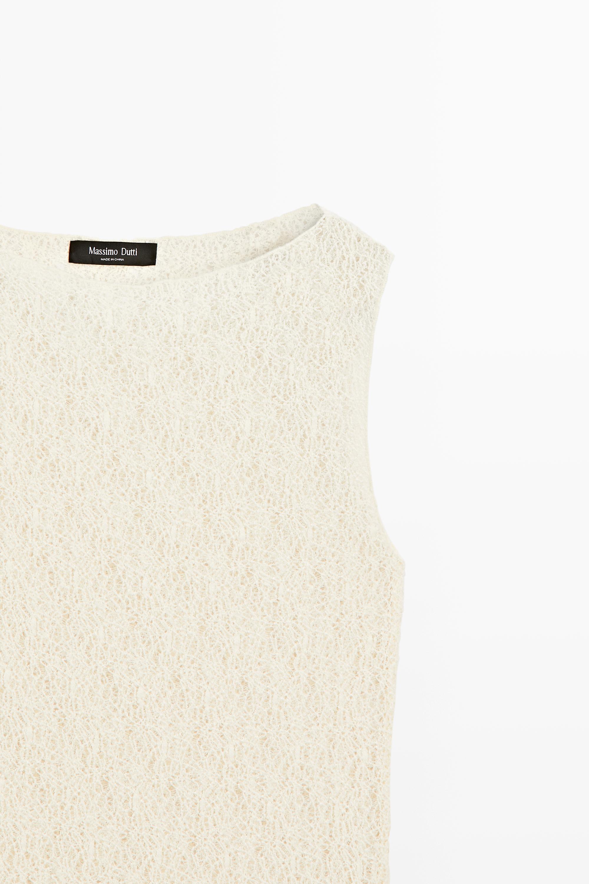 Sleeveless open-knit top — CREAM