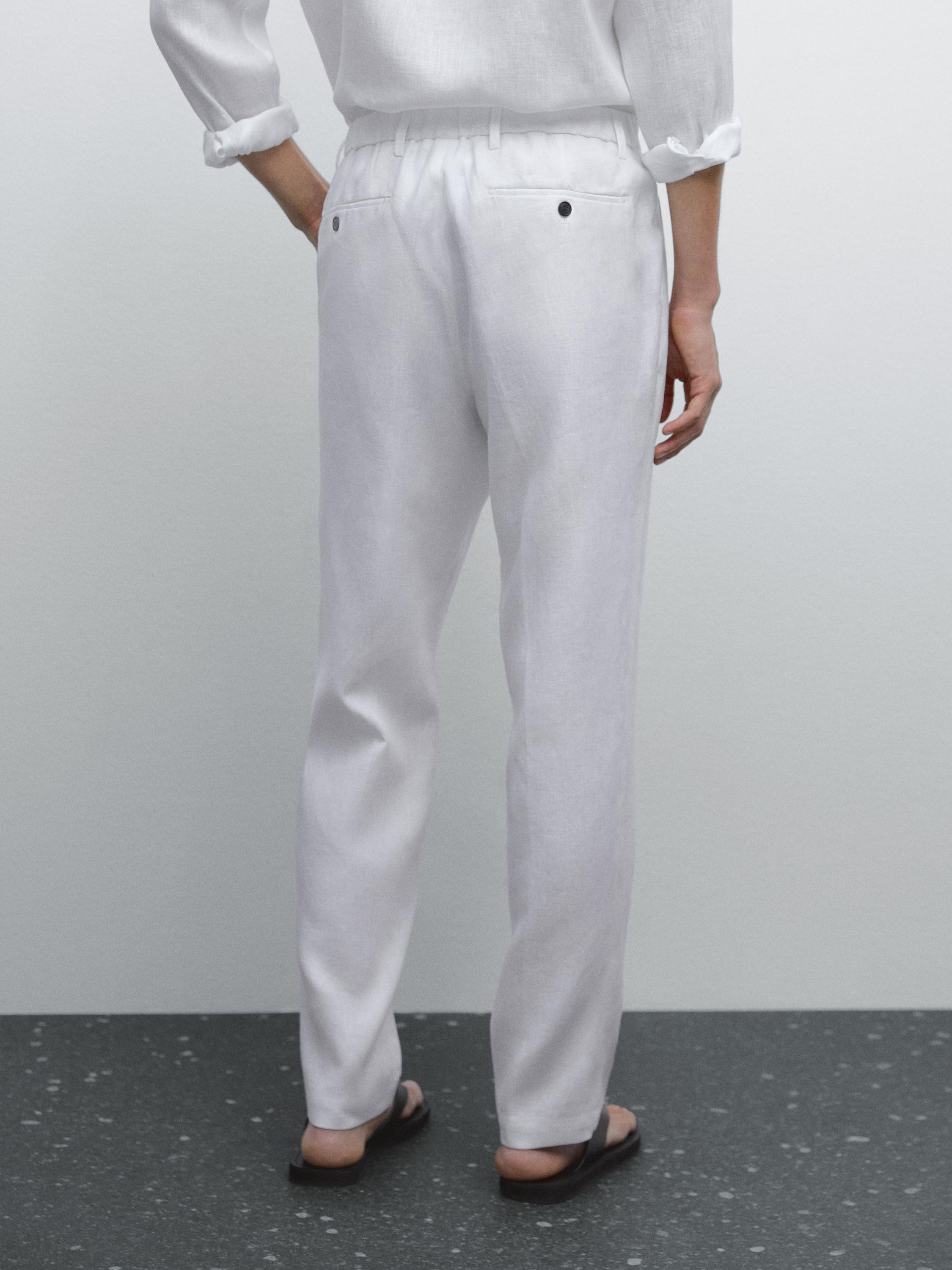 Pantalon regular fit 100 % lin