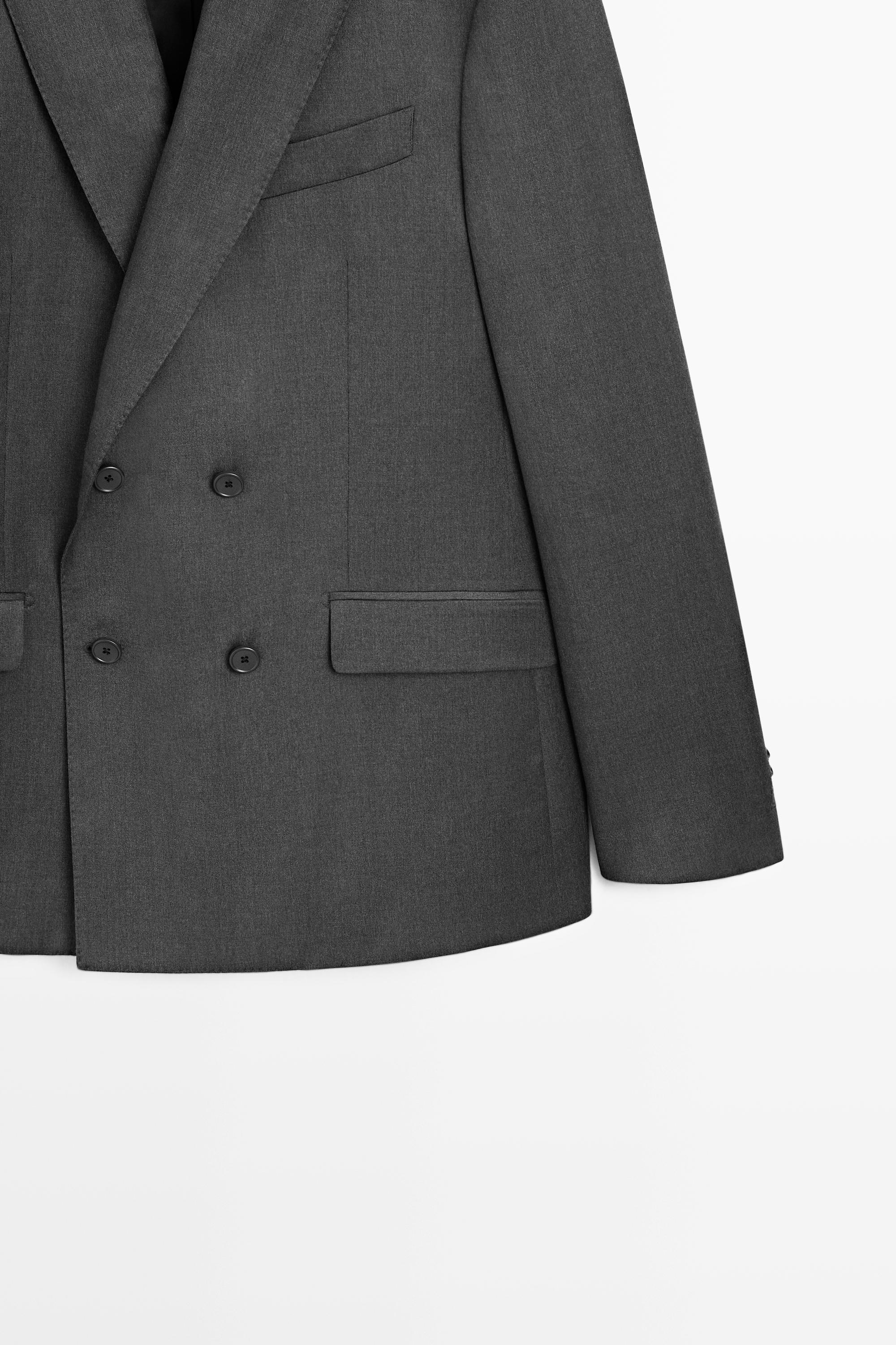 100% cool wool double-breasted suit blazer — GREY