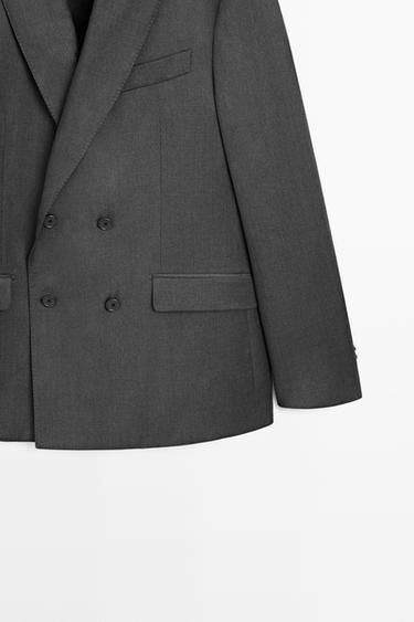 100% cool wool double-breasted suit blazer — GREY 7