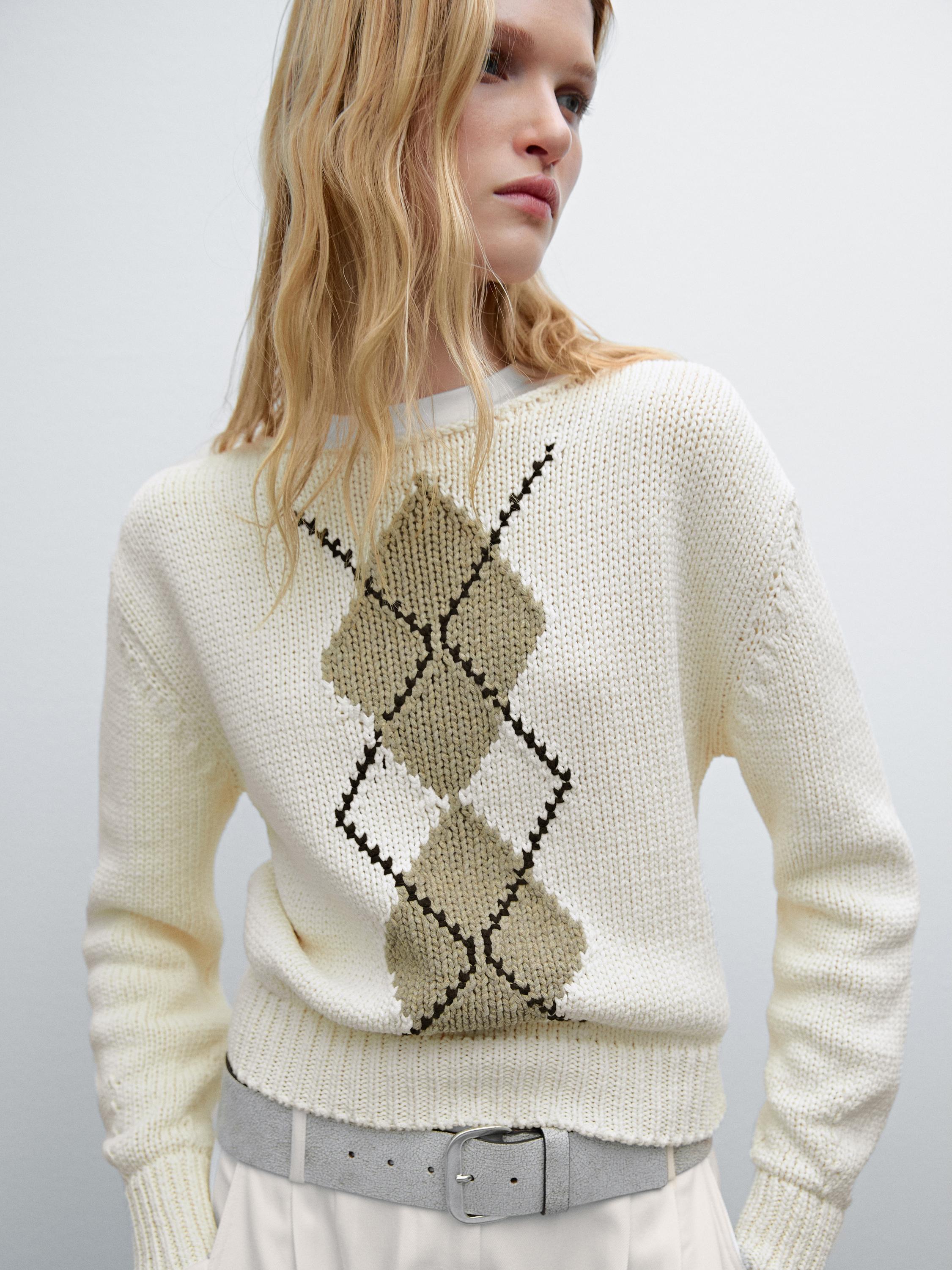 Cotton blend diamond knit sweater