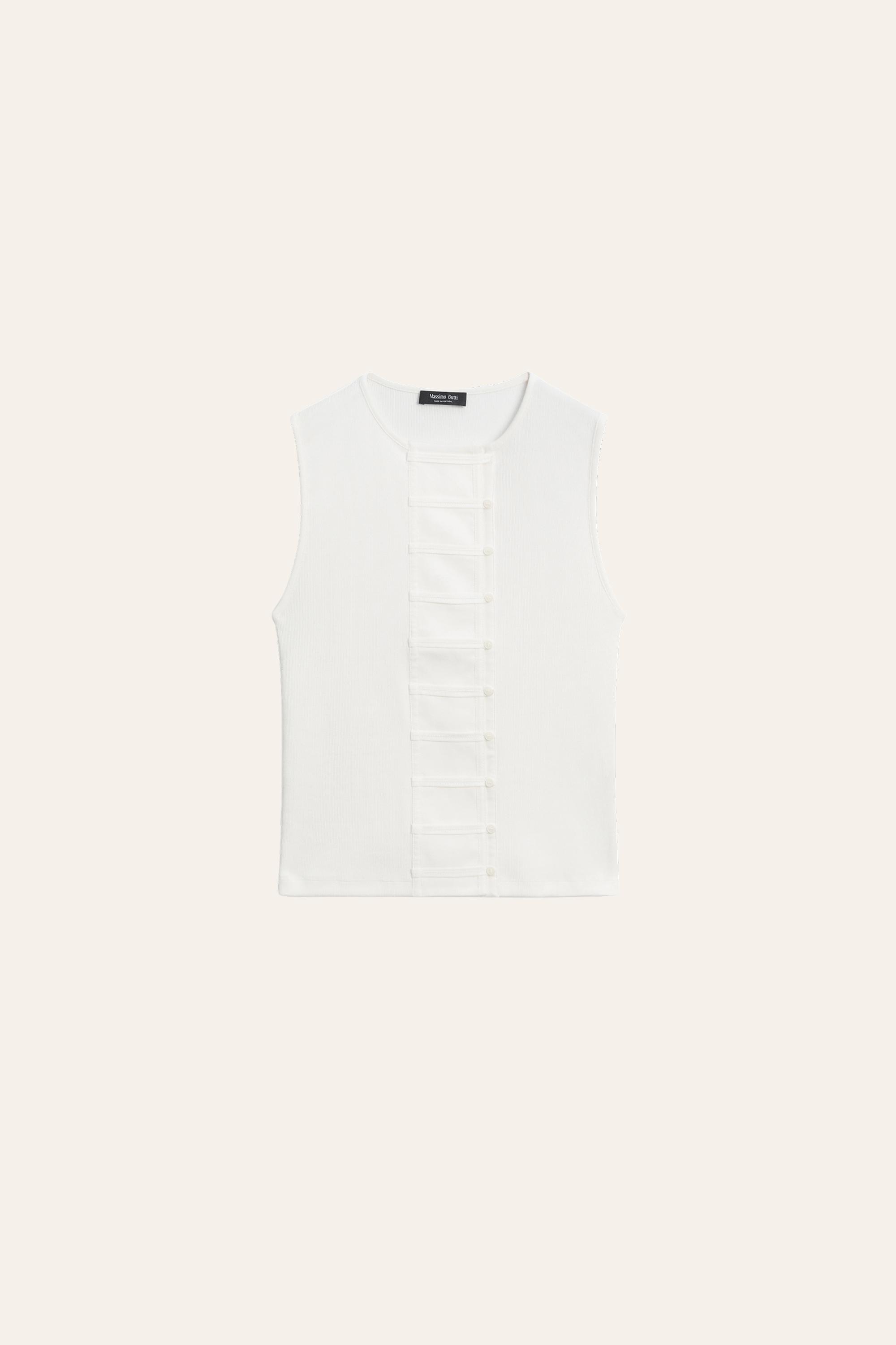 Cotton blend bib detail T-shirt — Off white