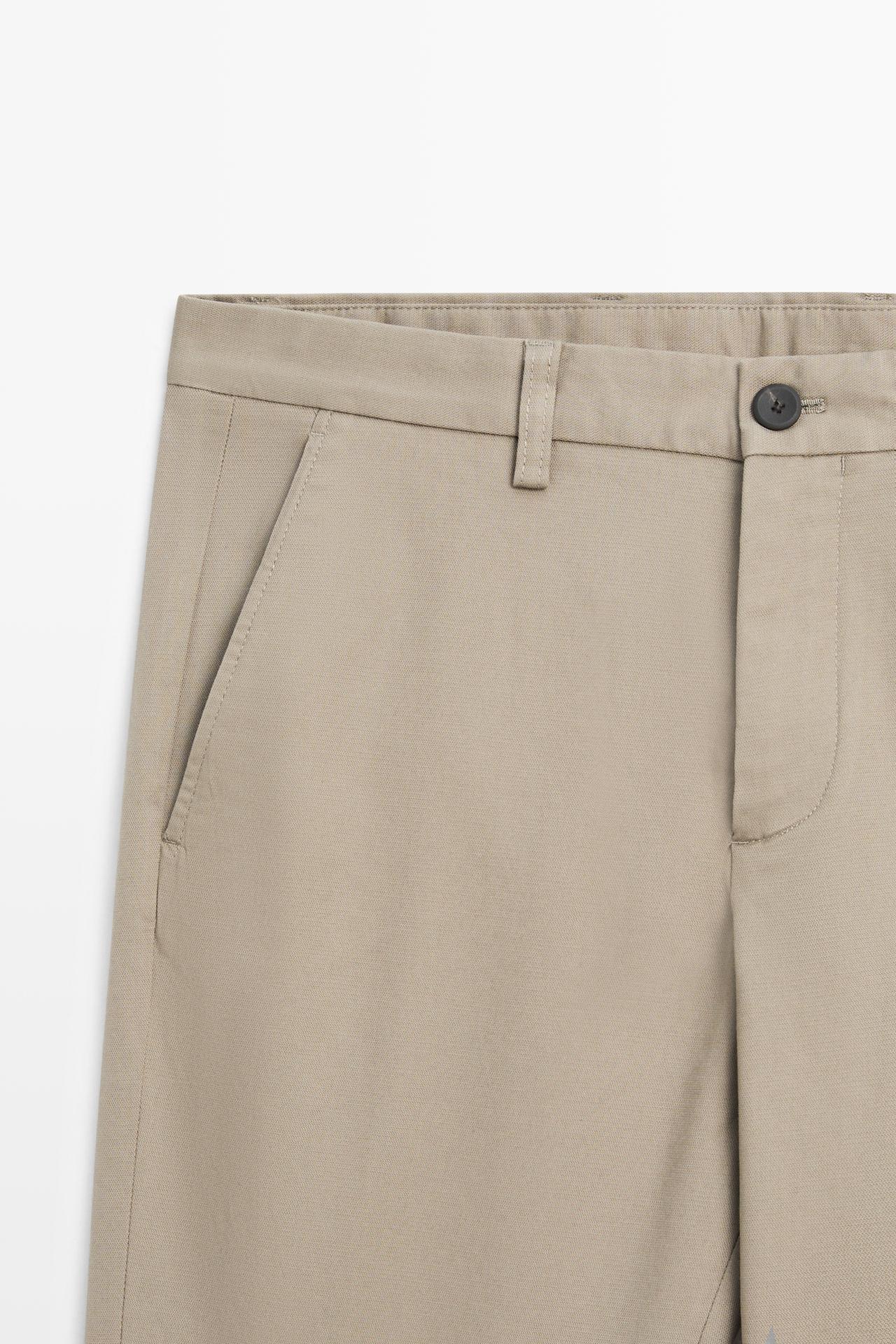Cotton blend slim fit pants — GREEN