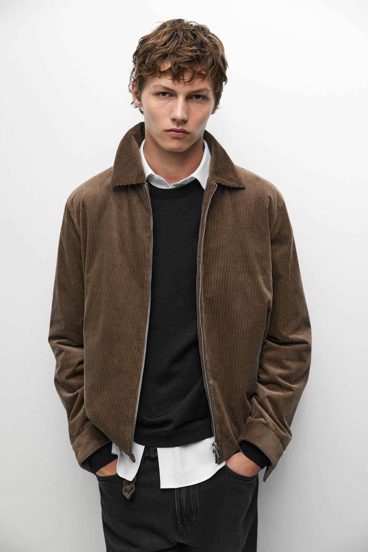 Corduroy jacket with zip — BEIGE