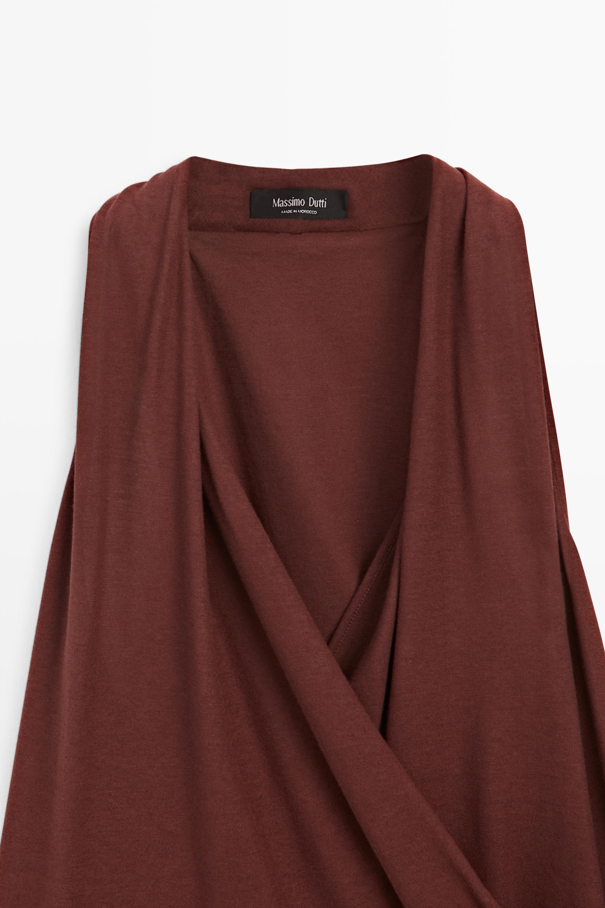 100% cotton draped surplice top — BURGUNDY