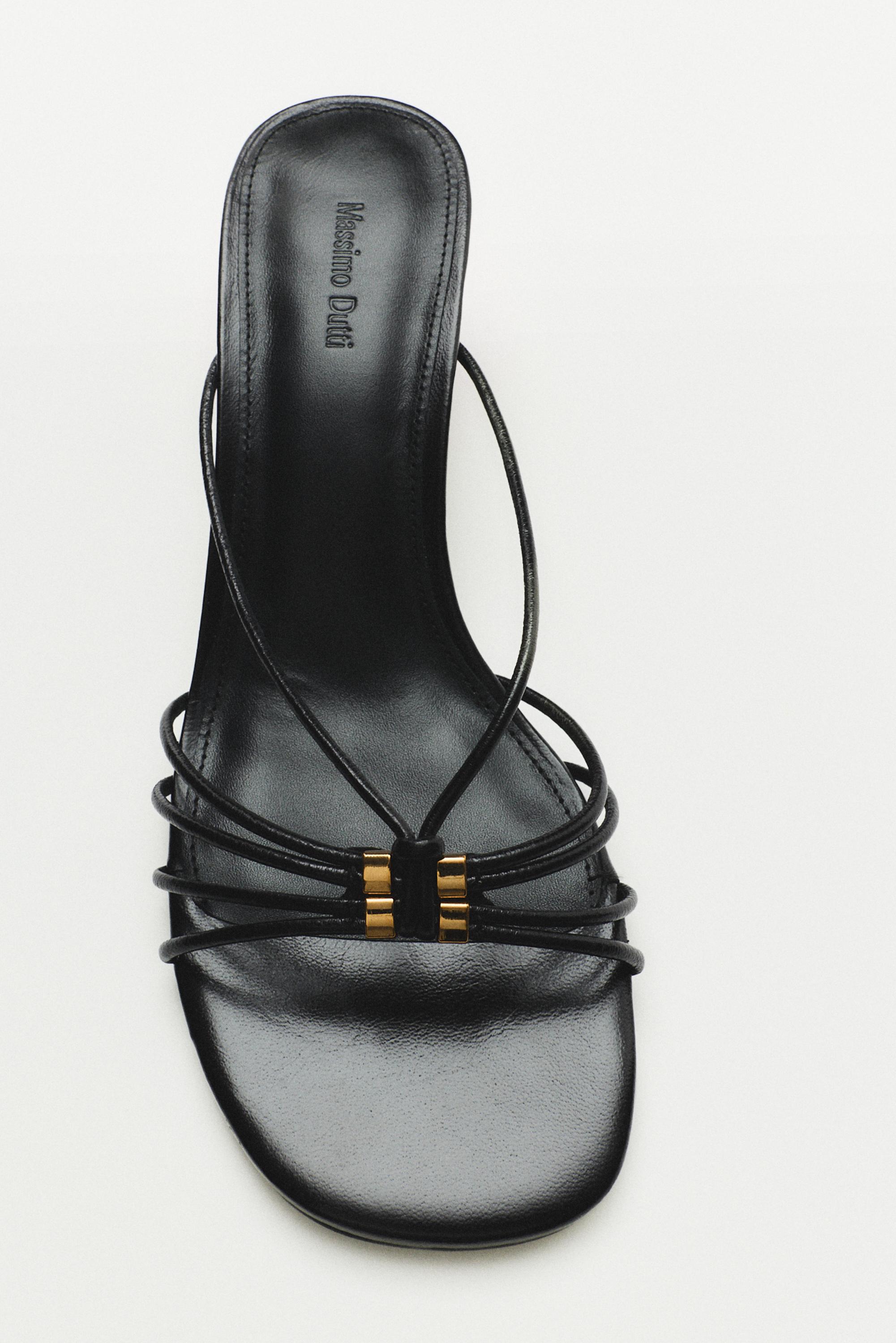 Strappy heeled sandals with embellished detail — BLACK