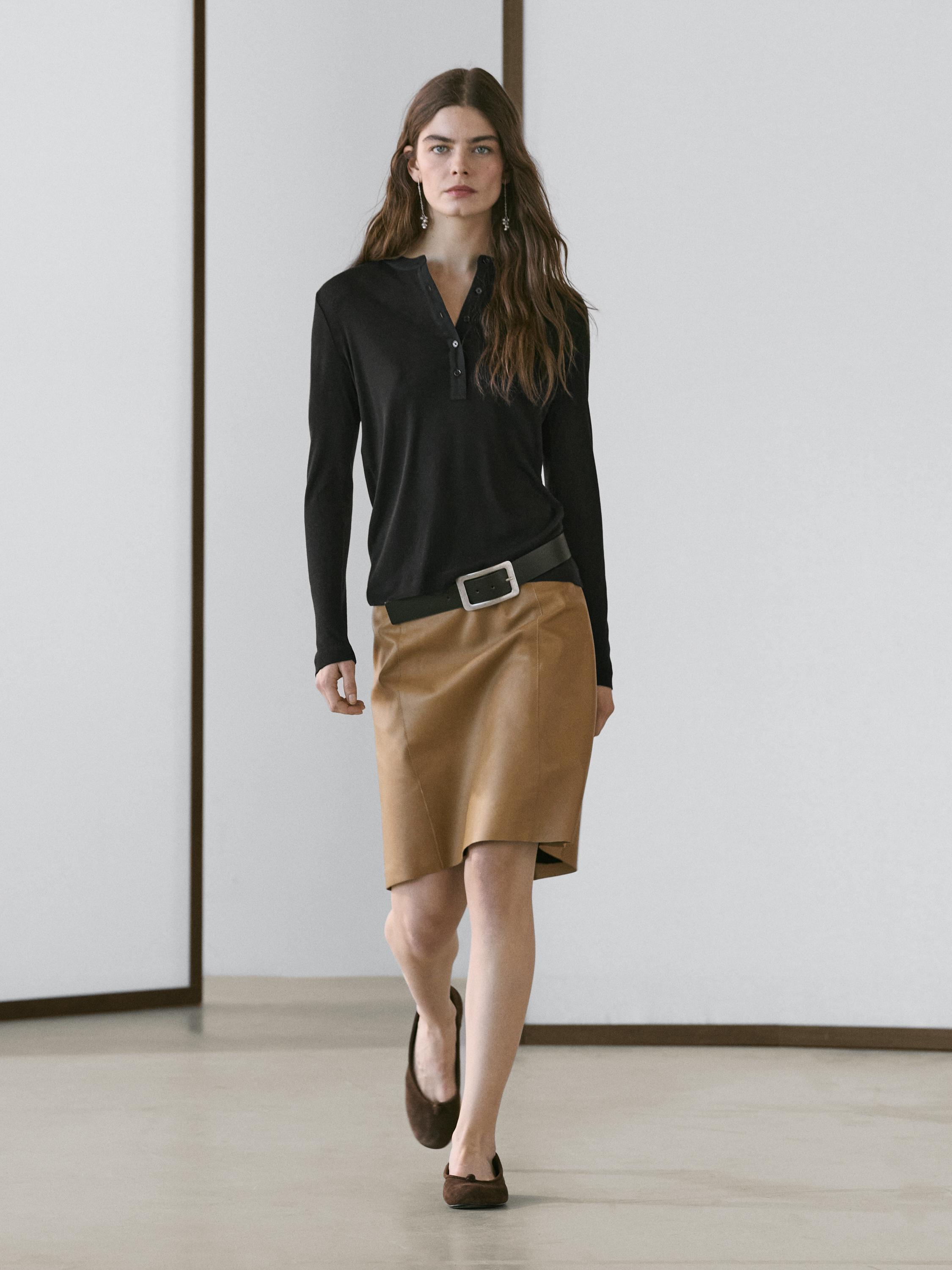 Nappa leather mini skirt