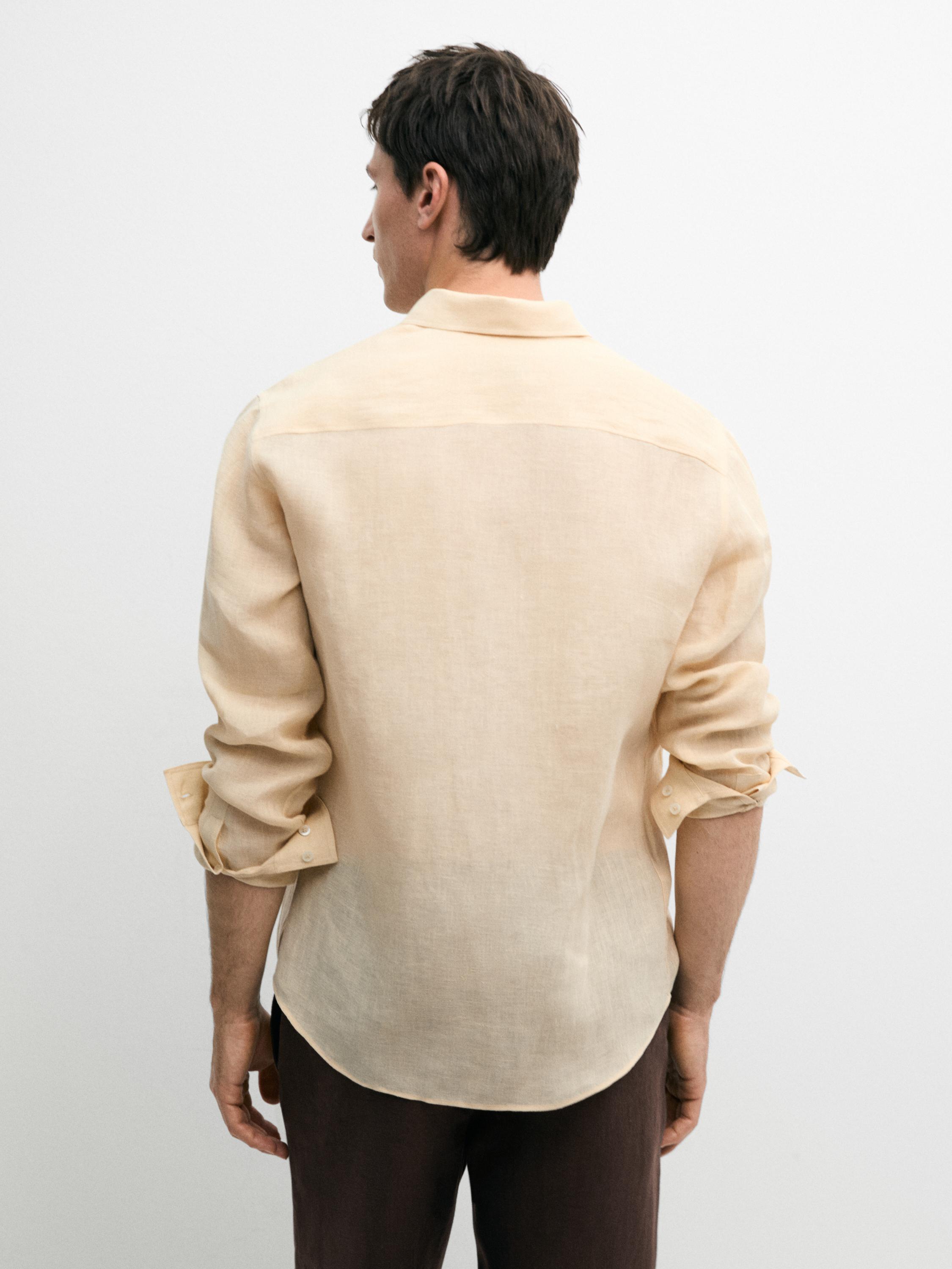Regular fit 100% linen shirt with pockets — YELLOW