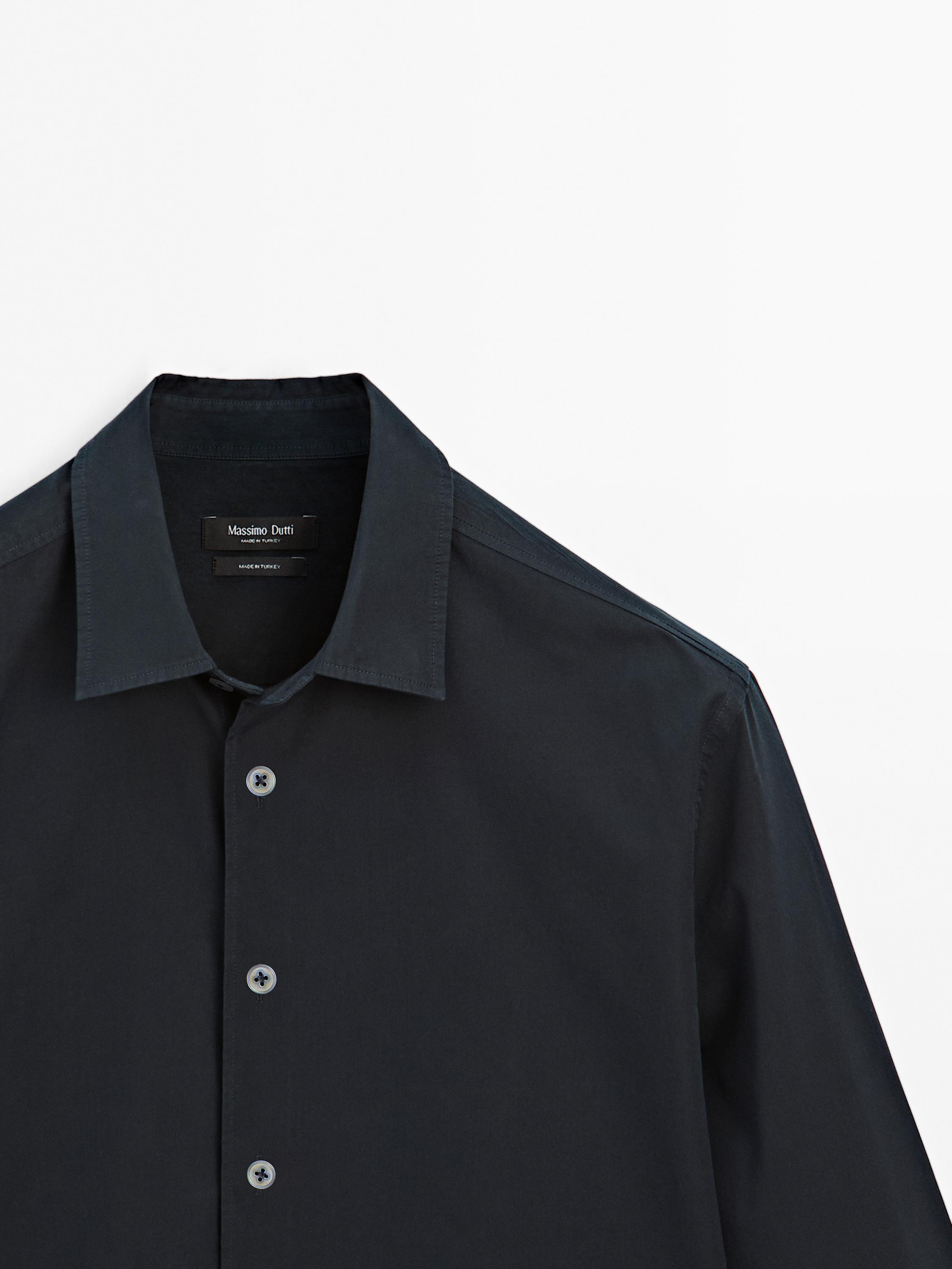 Regular-Fit-Hemd aus Baumwoll-Seidenmischgewebe