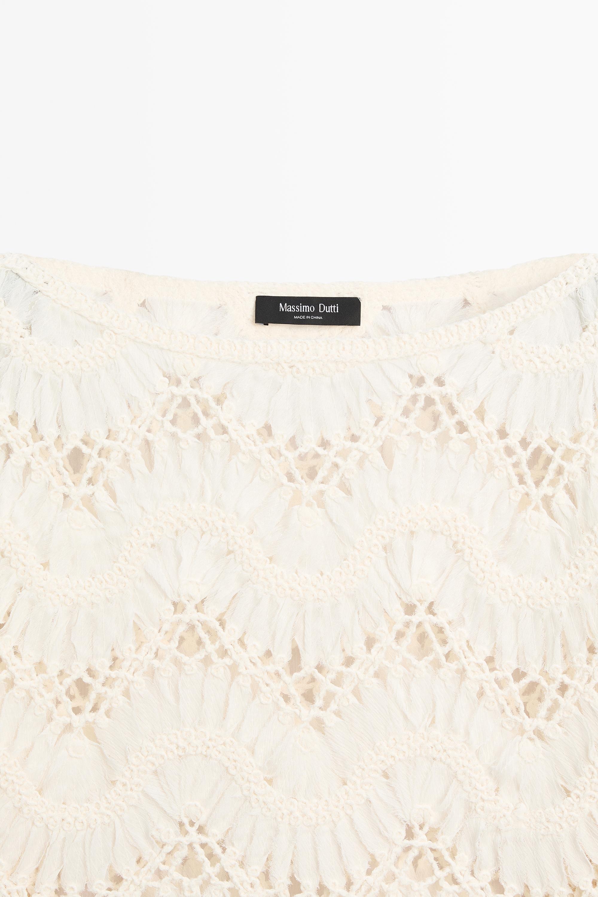 Short sleeve crochet top — CREAM