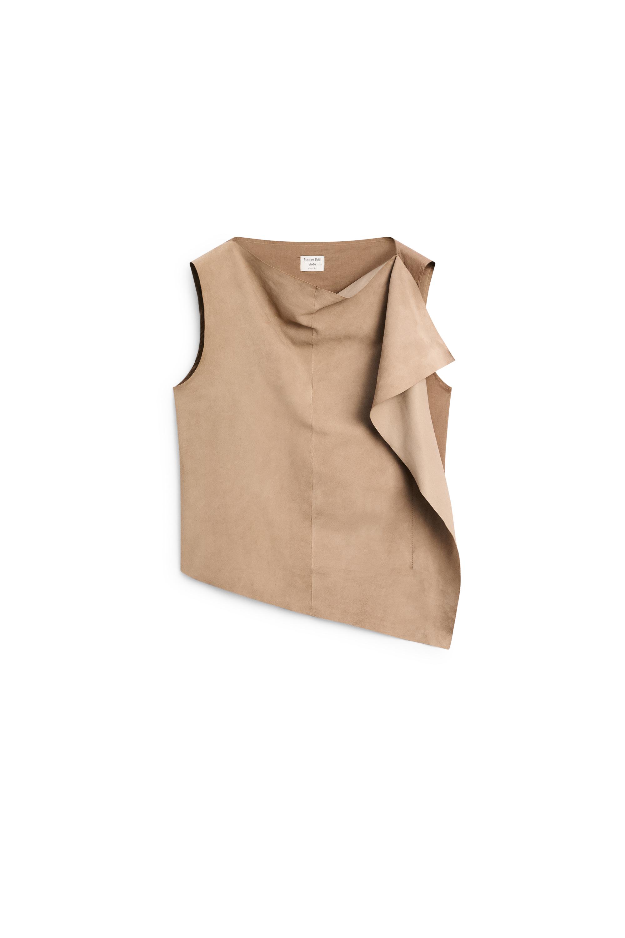 Asymmetric suede top - STUDIO — STONE