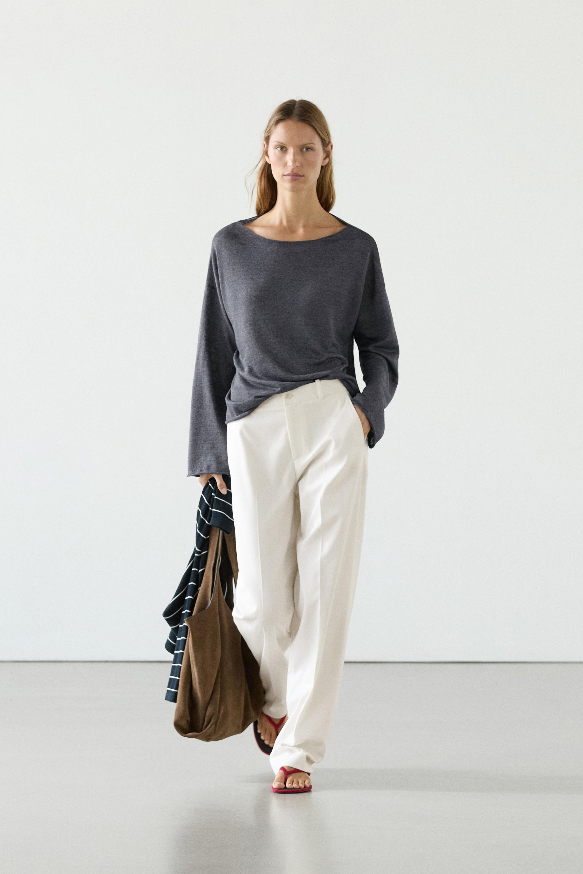 100% linen knit boat neck sweater