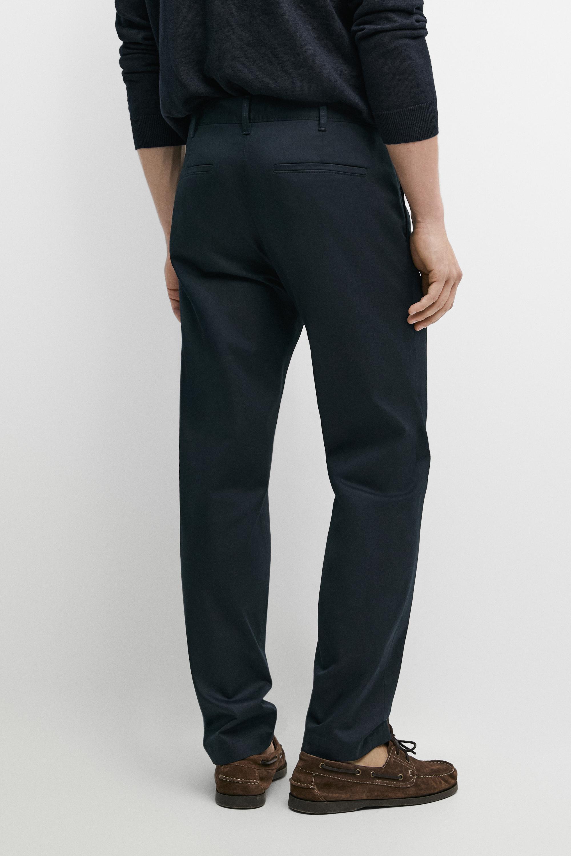 Cotton blend slim fit pants — NAVY BLUE
