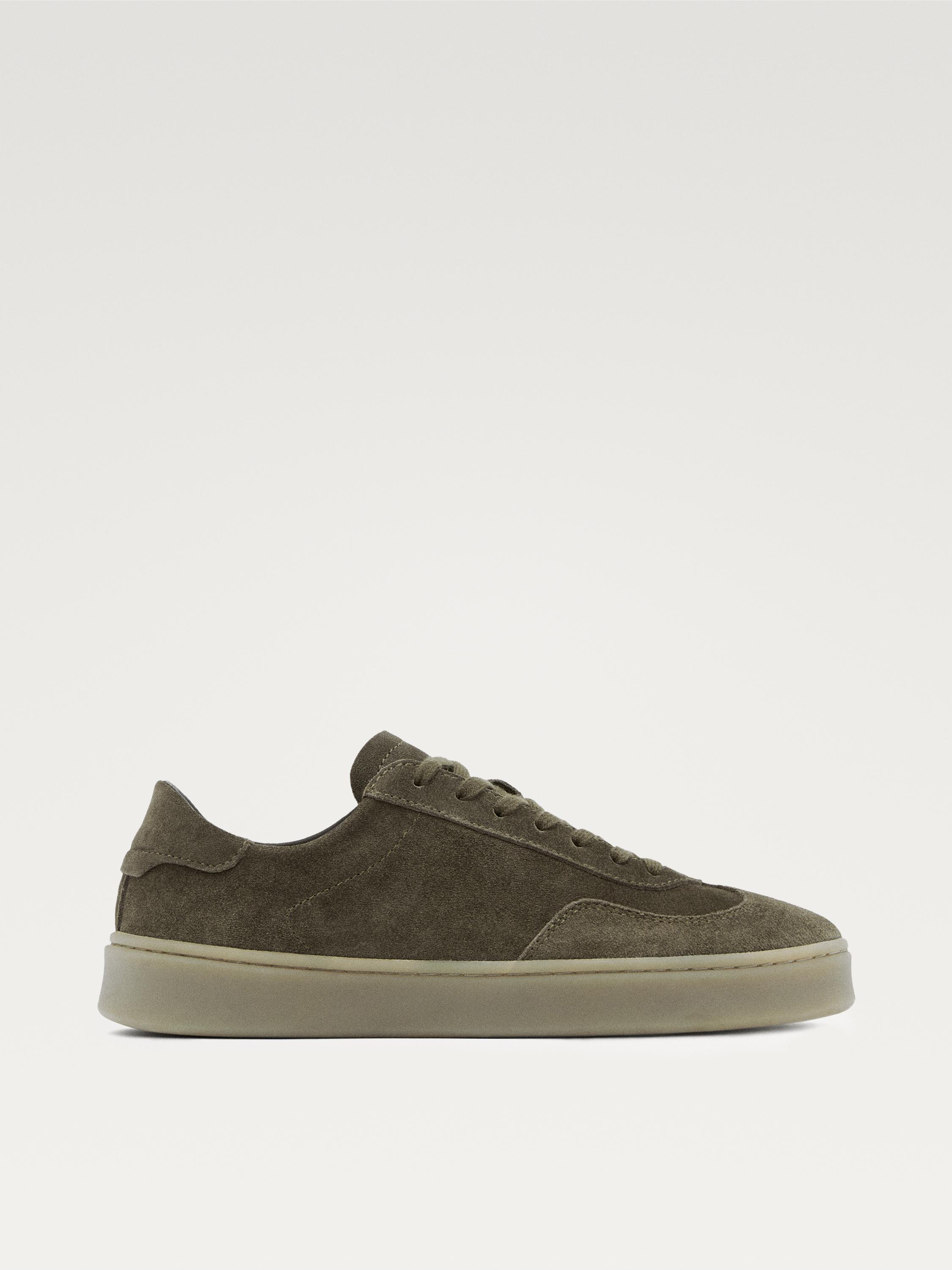 Split suede leather trainers — KHAKI