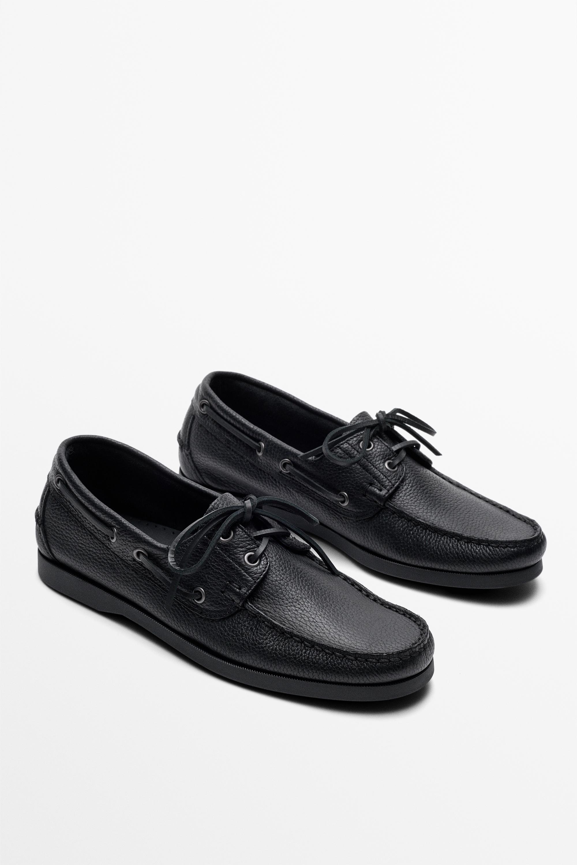 Leather boat shoe — BLACK