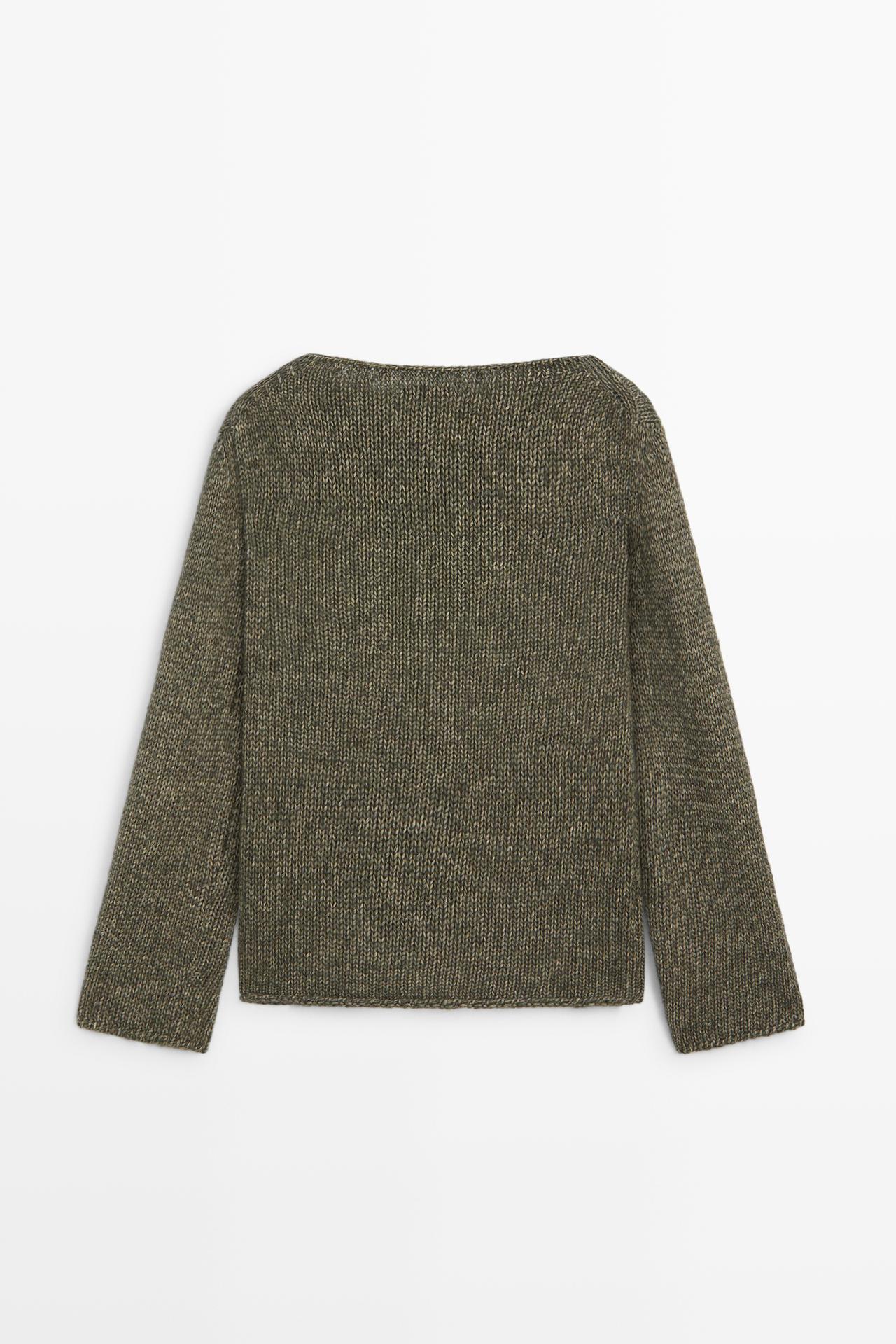 Wool-blend boat neck knit sweater — KHAKI