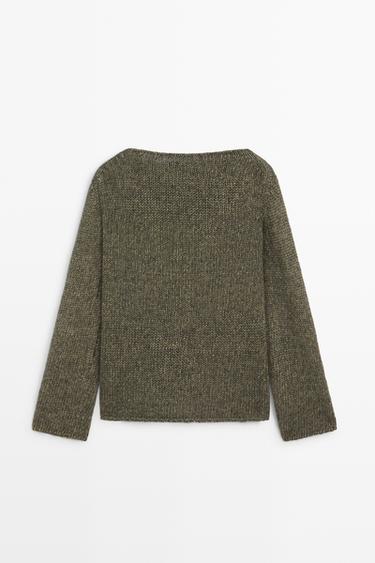 Wool-blend boat neck knit sweater — KHAKI 6