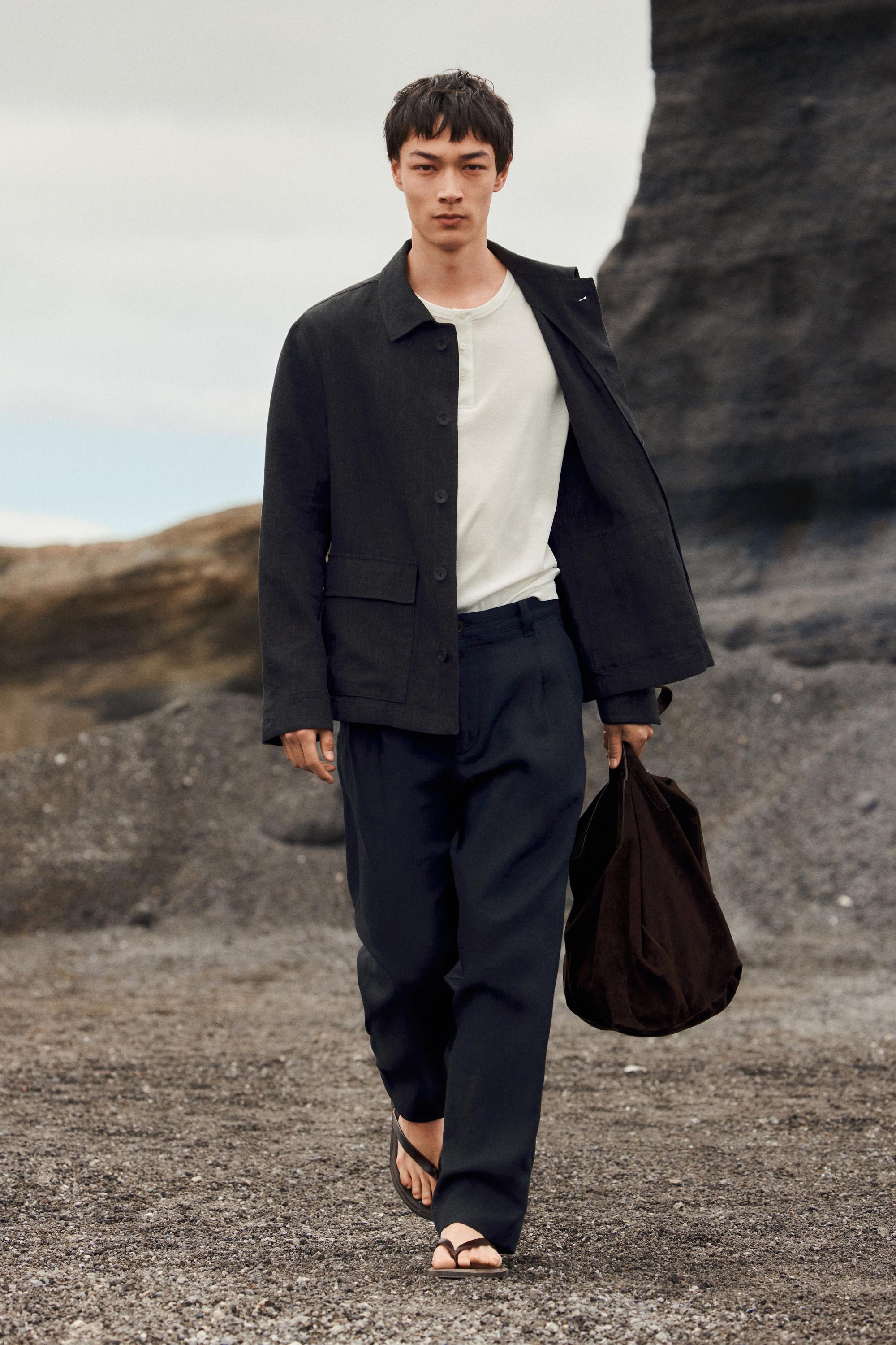 Total look linen jacket with flecked detail — DARK BLUE