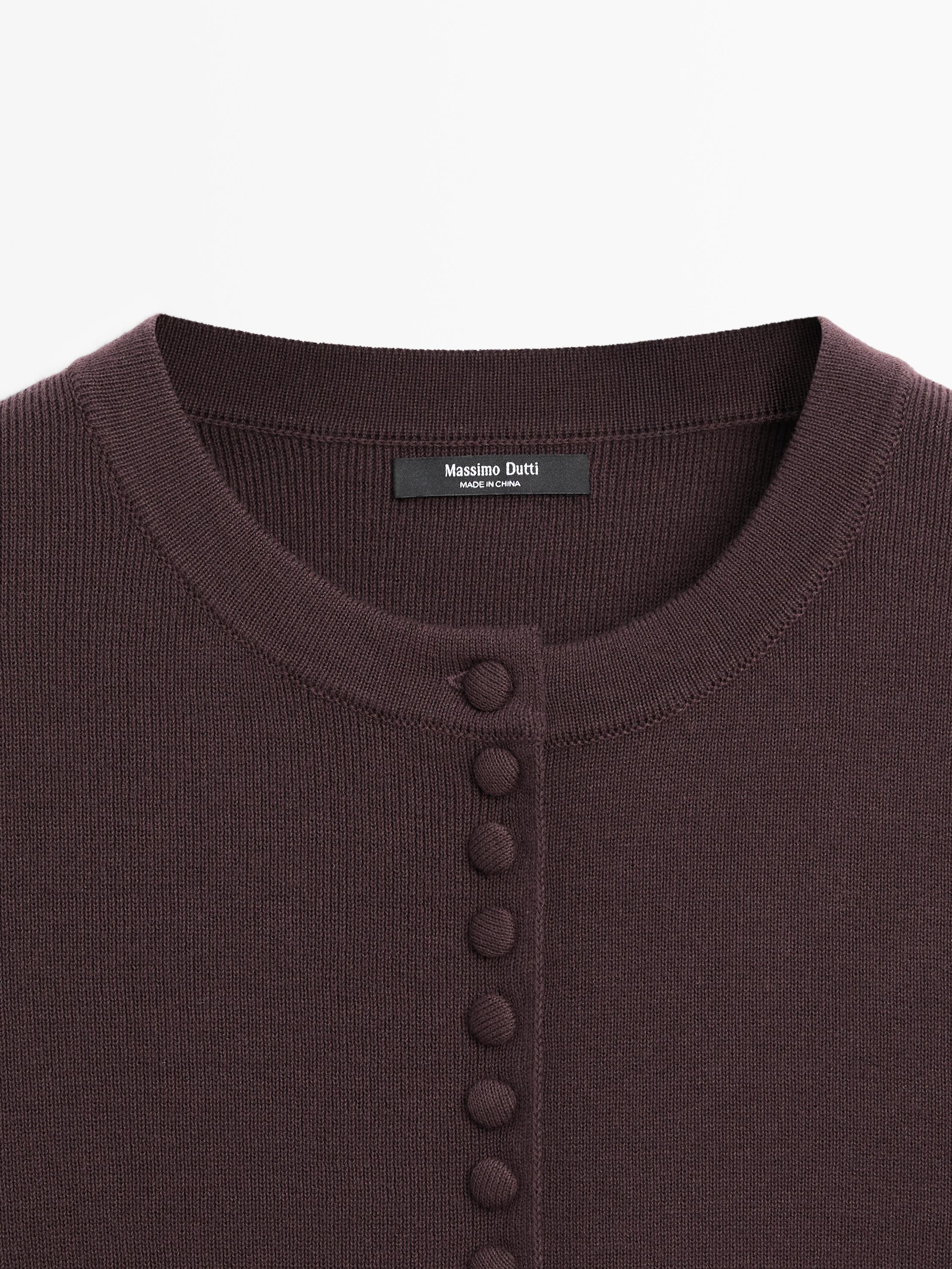 Cotton short sleeve knit cardigan — BROWN