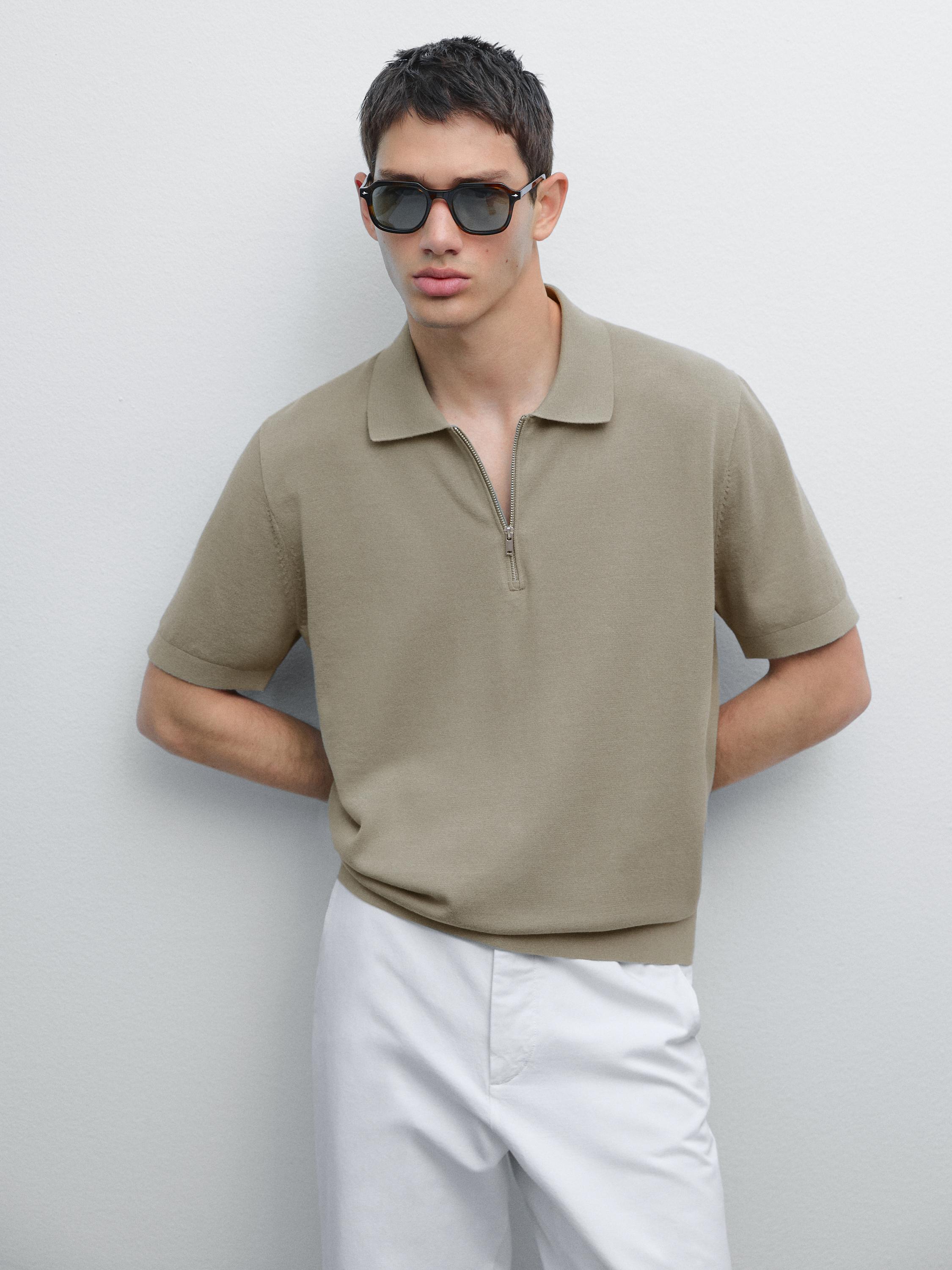 Cotton knit quarter-zip polo shirt