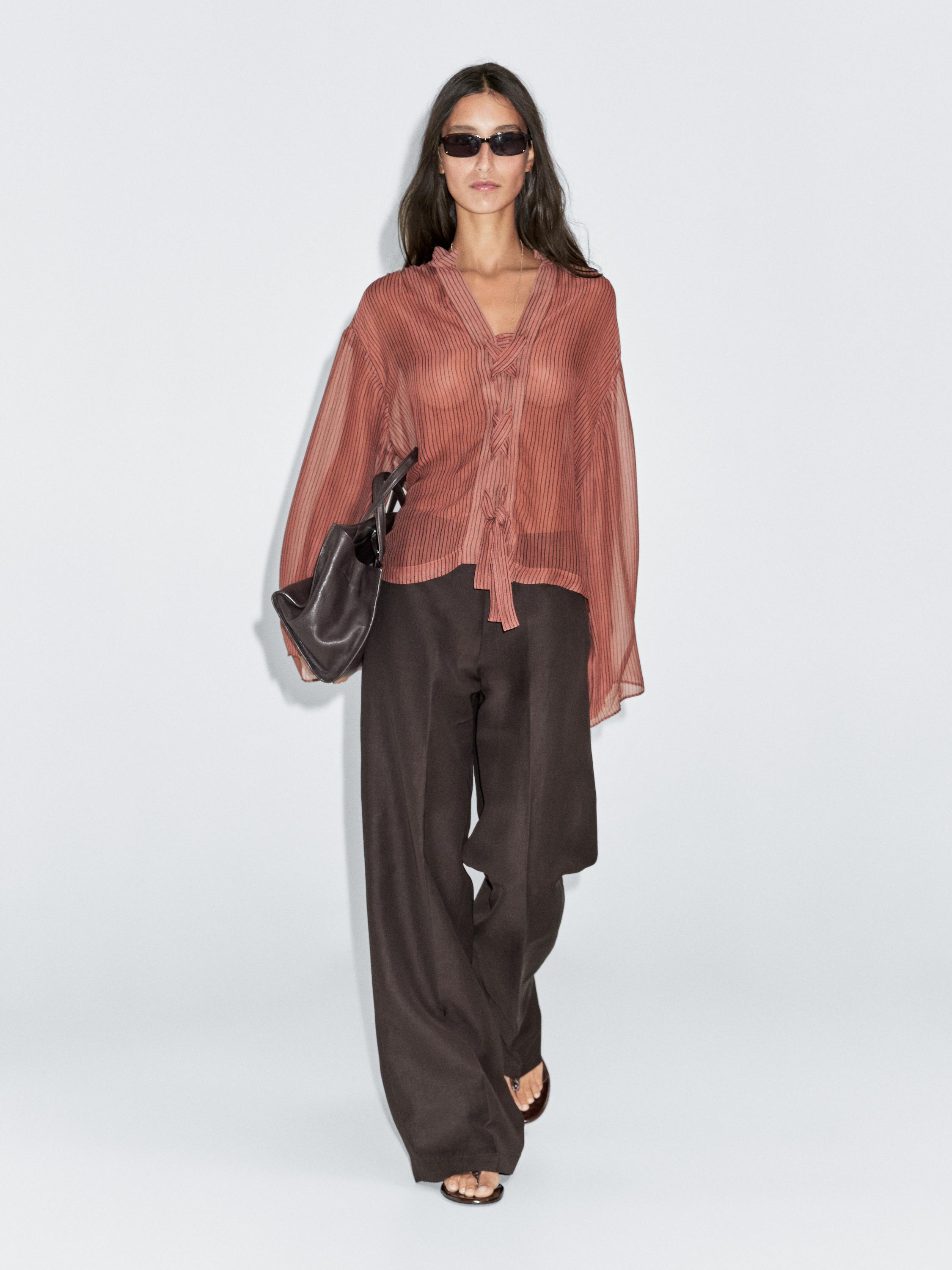 Semi-sheer shirt with tie detail