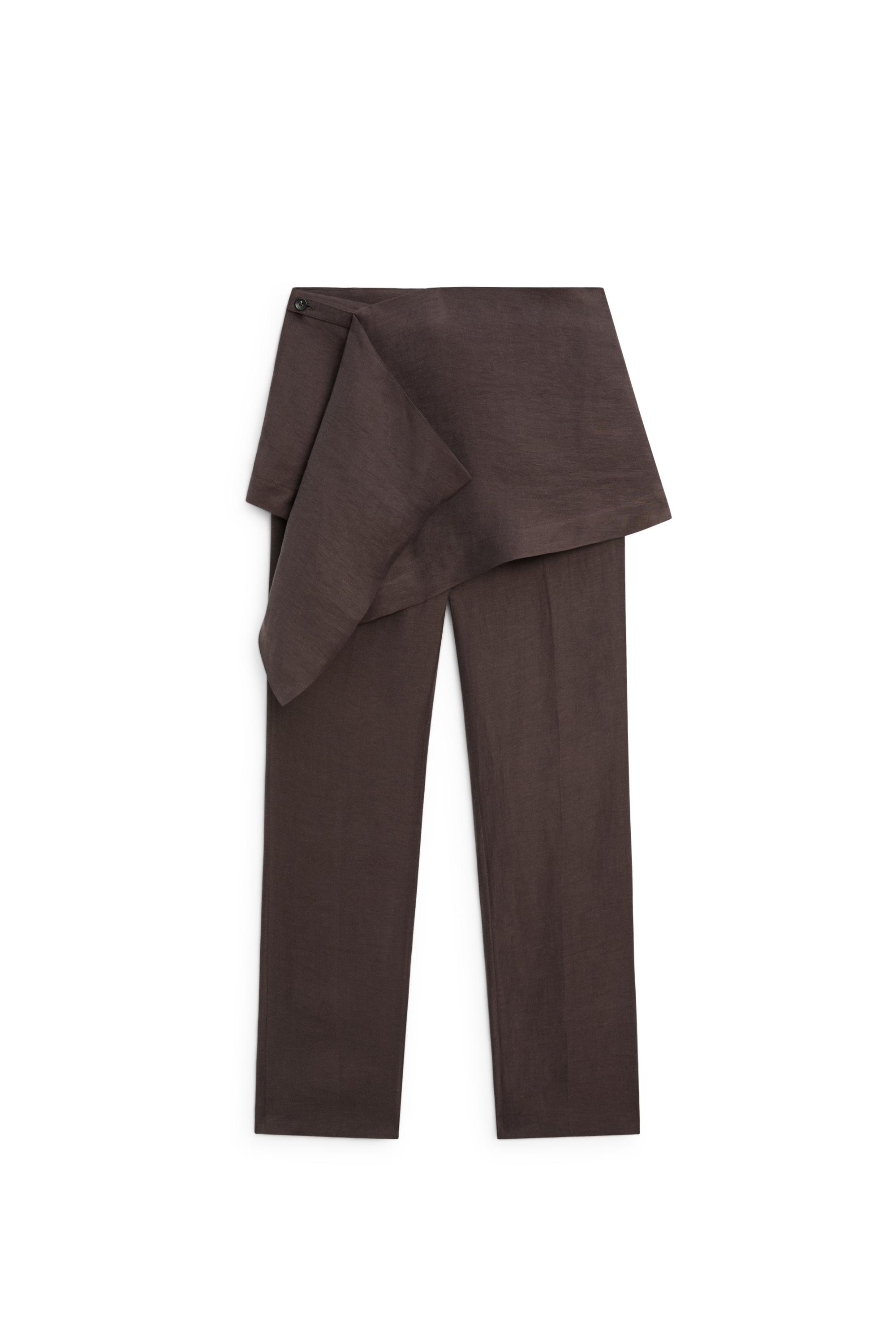 Pants with skirt detail and linen — Chocolate
