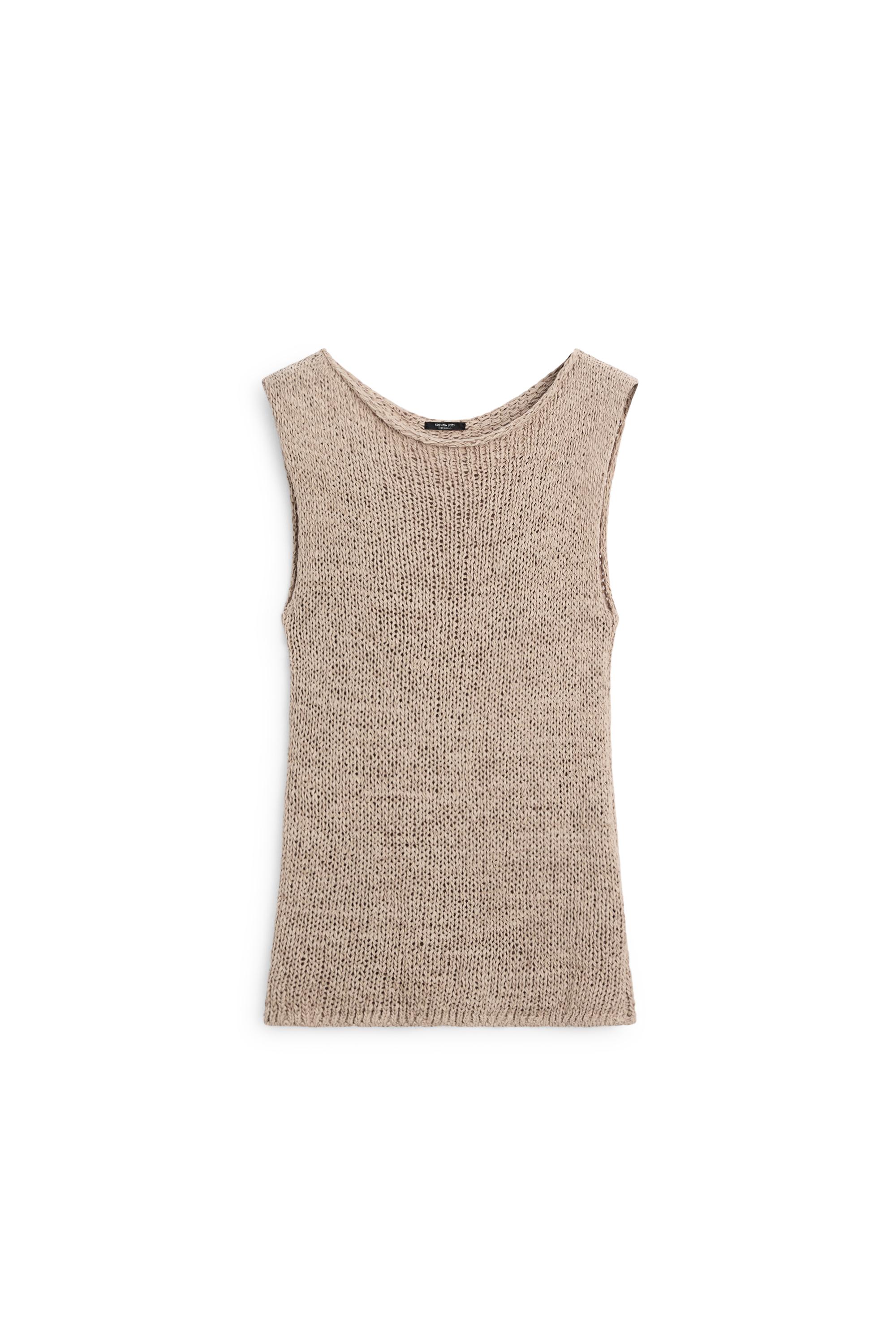 Knit cotton blend top — SAND