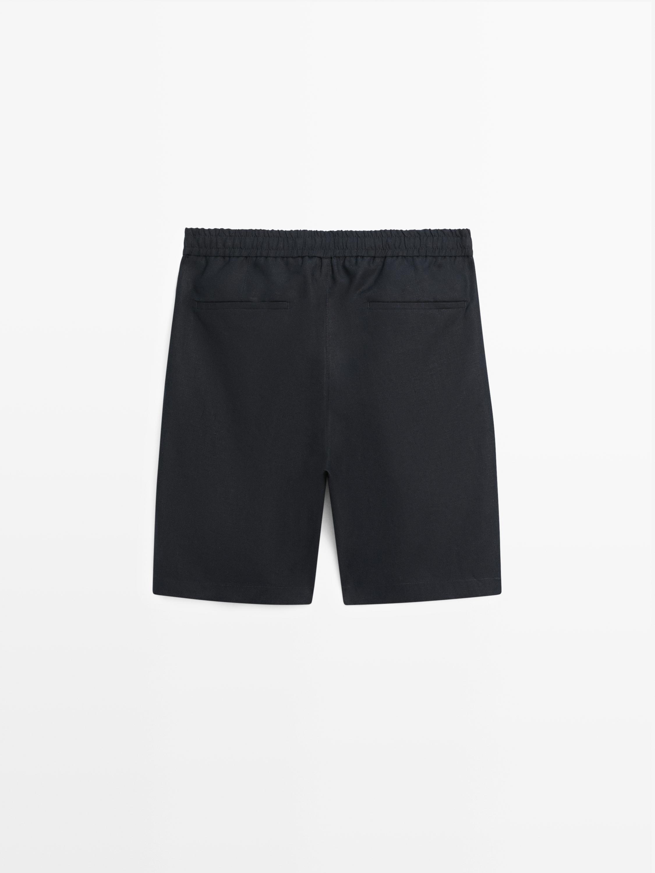100% linen short Bermuda shorts — NAVY BLUE