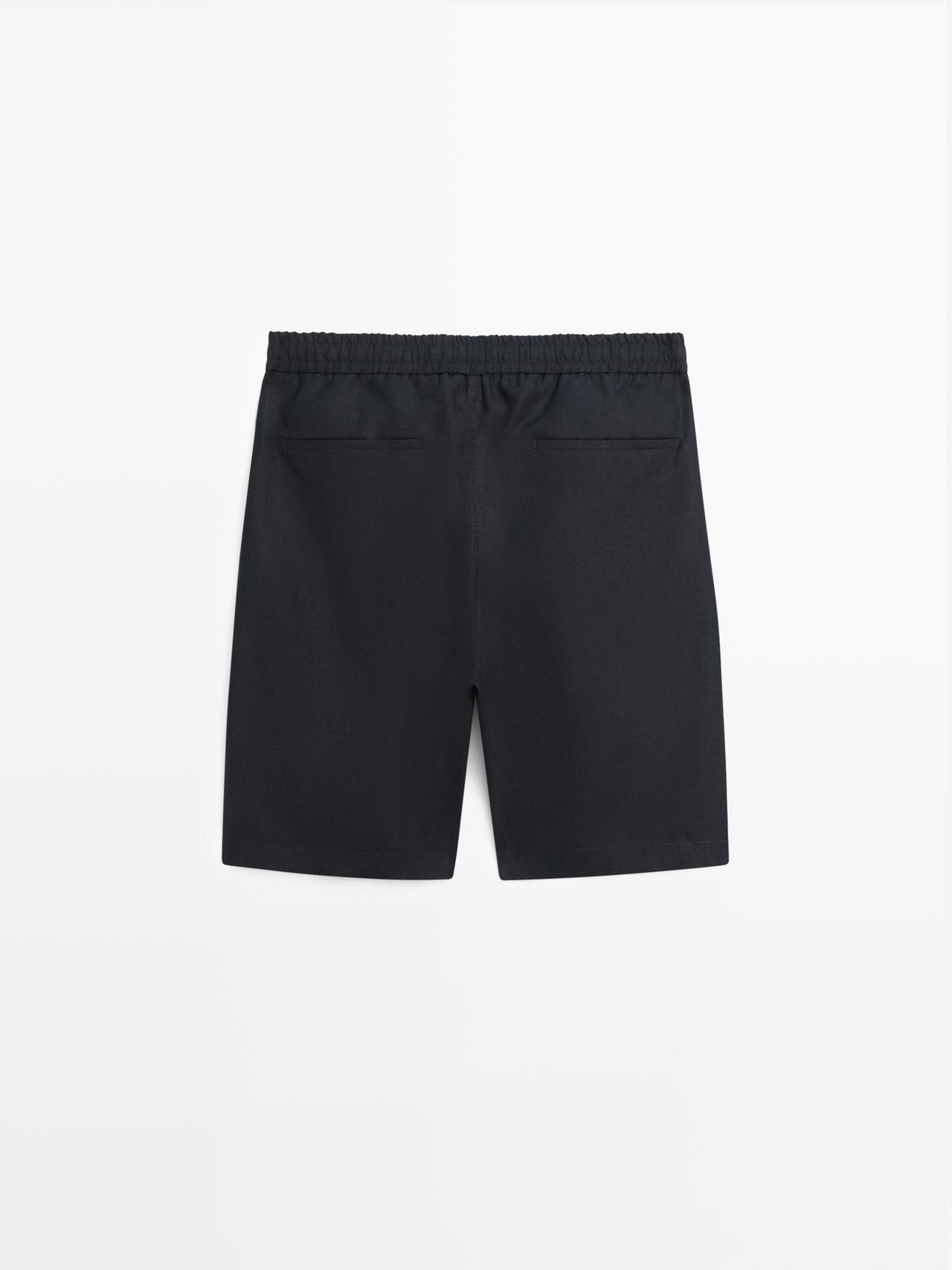 100% linen short Bermuda shorts — NAVY BLUE