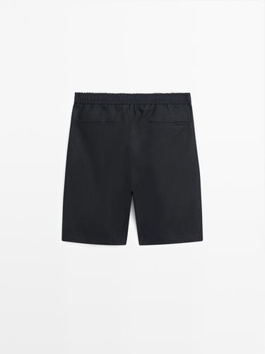 100% linen short Bermuda shorts — NAVY BLUE 6