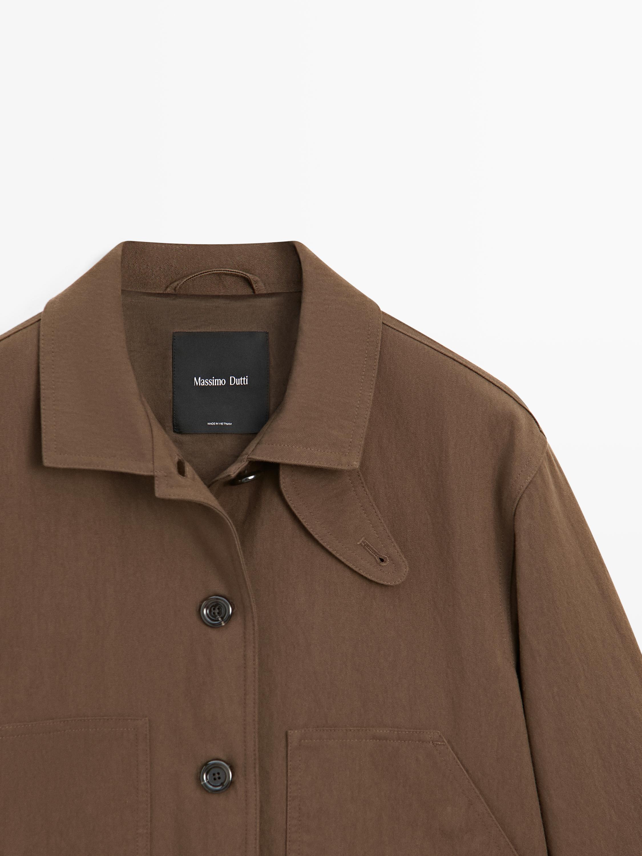 Cotton blend jacket with pockets — BROWN