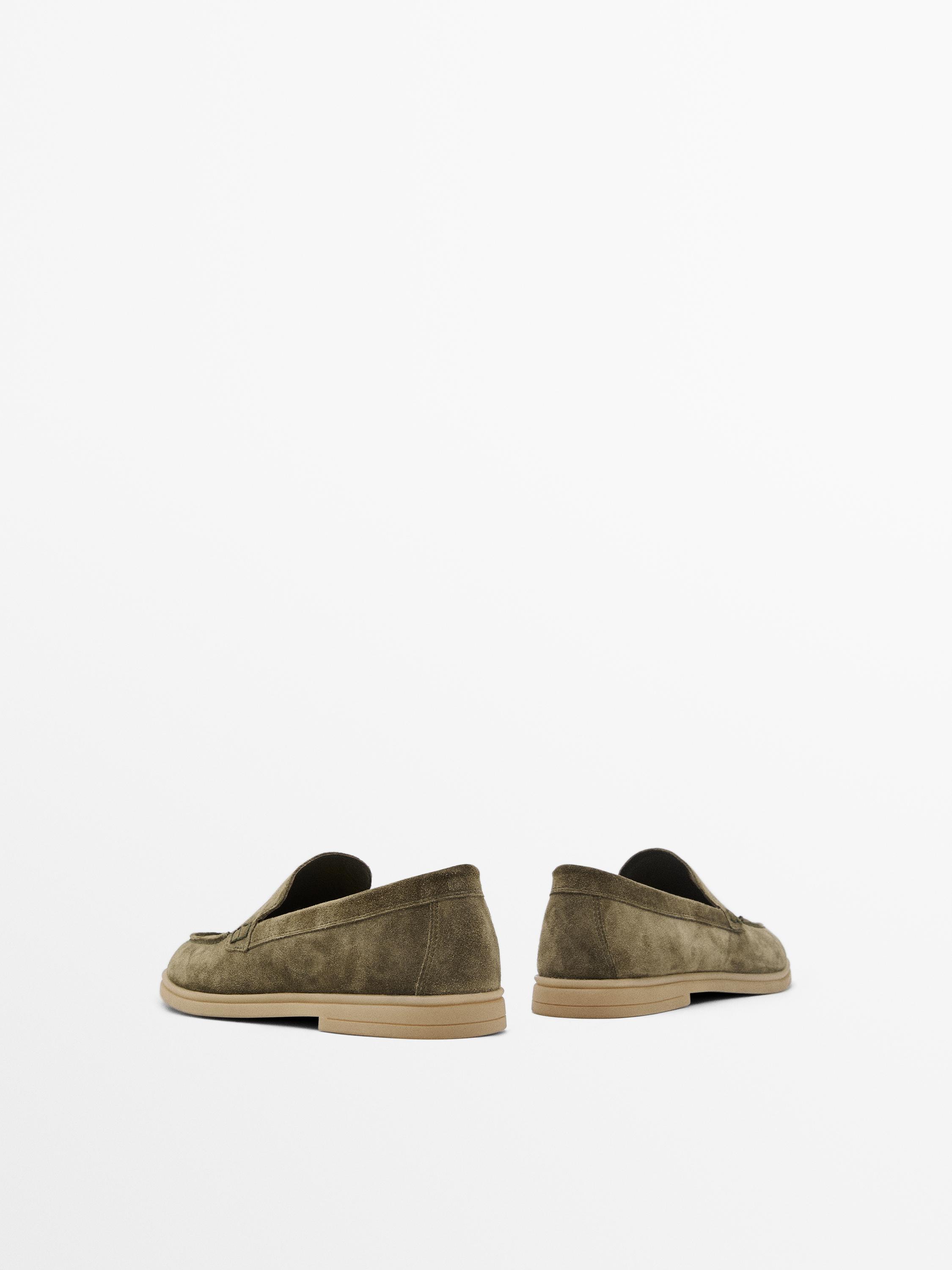 Split leather loafers — KHAKI