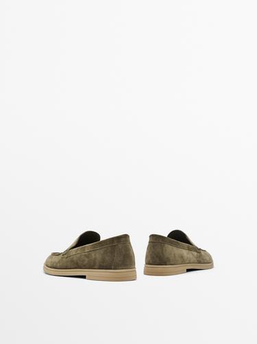 Split leather loafers — KHAKI 4