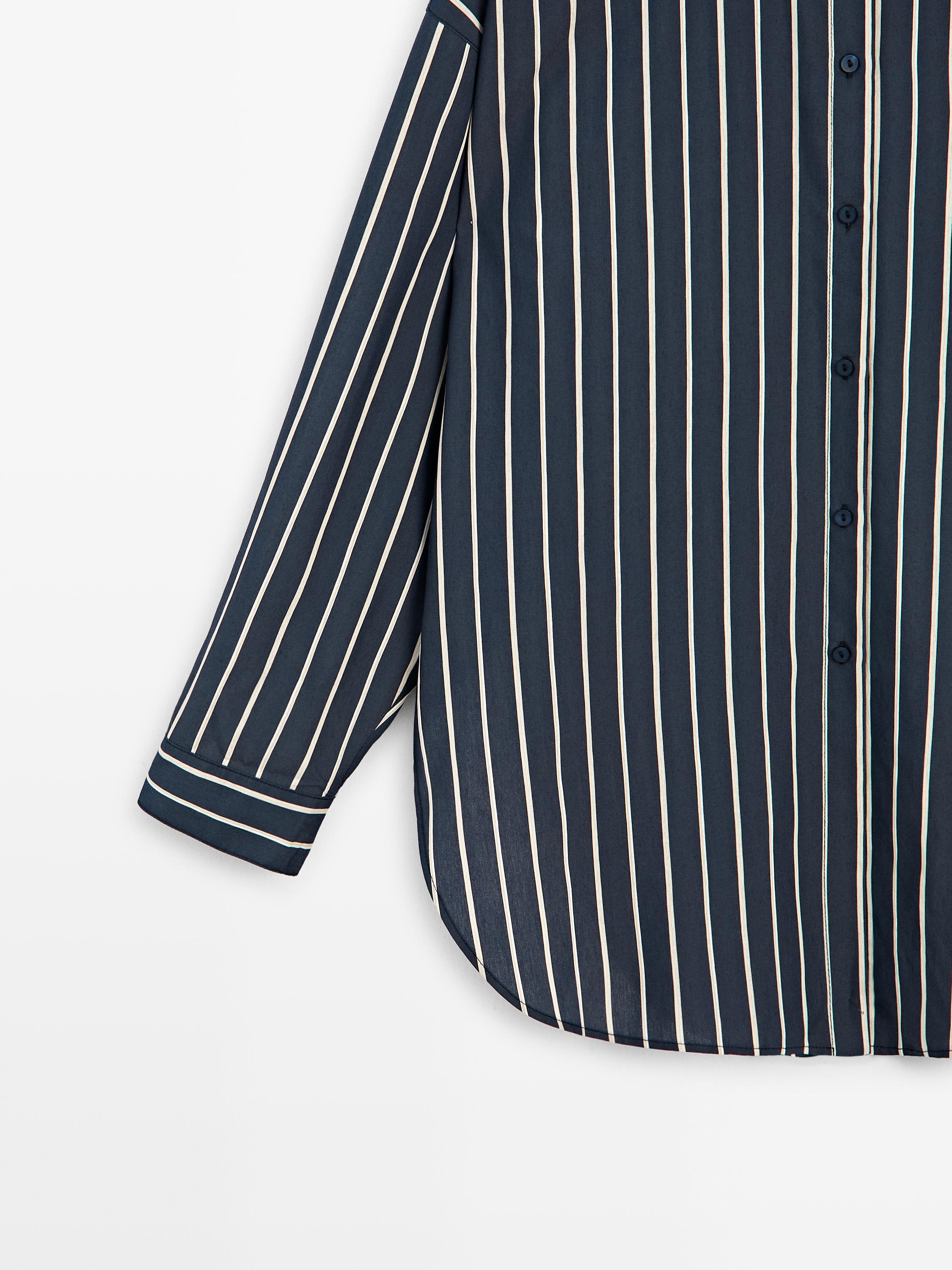 Striped flowing shirt with pocket detail — NAVY BLUE