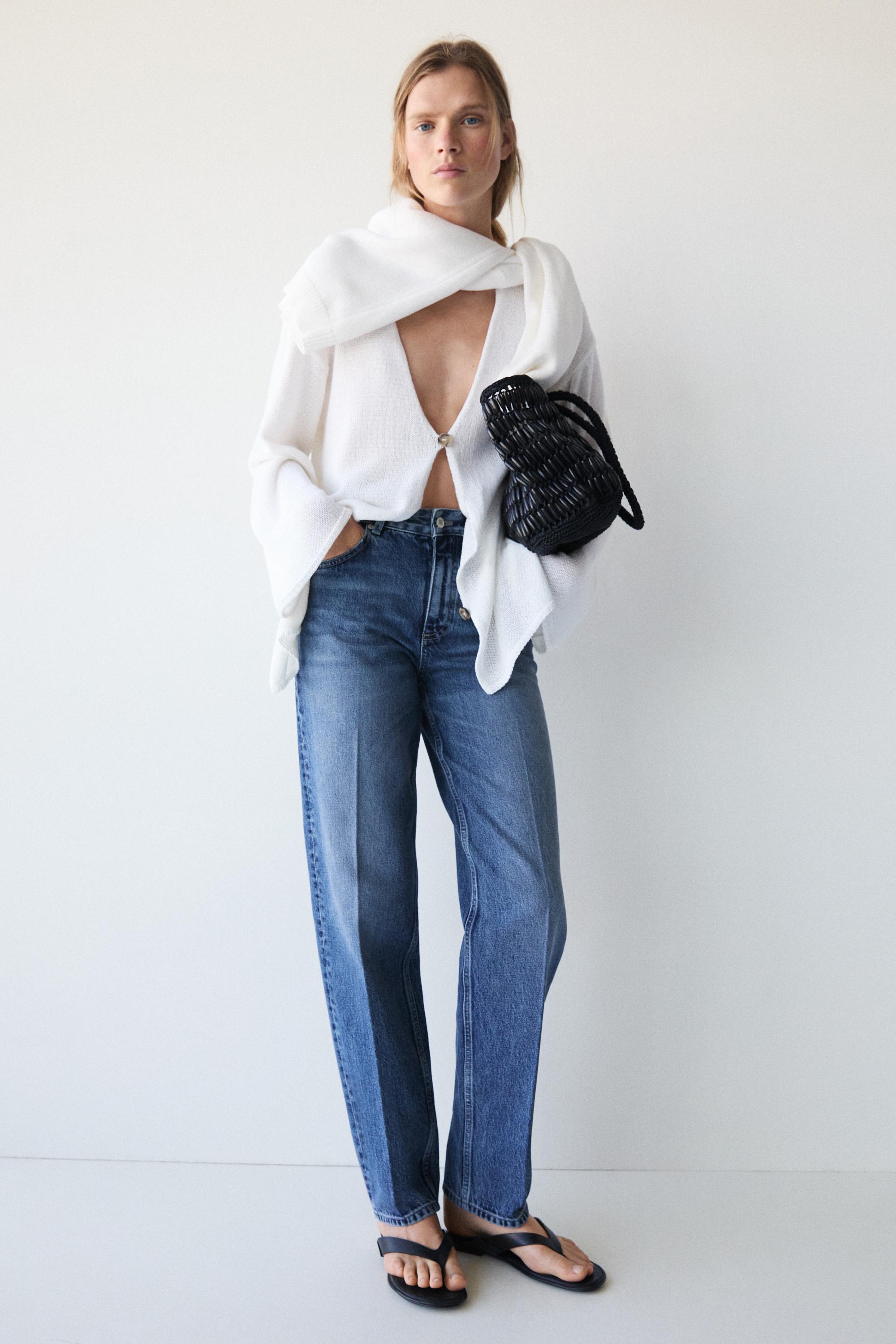 High-waist relaxed fit barrel jeans — MEDIUM BLUE