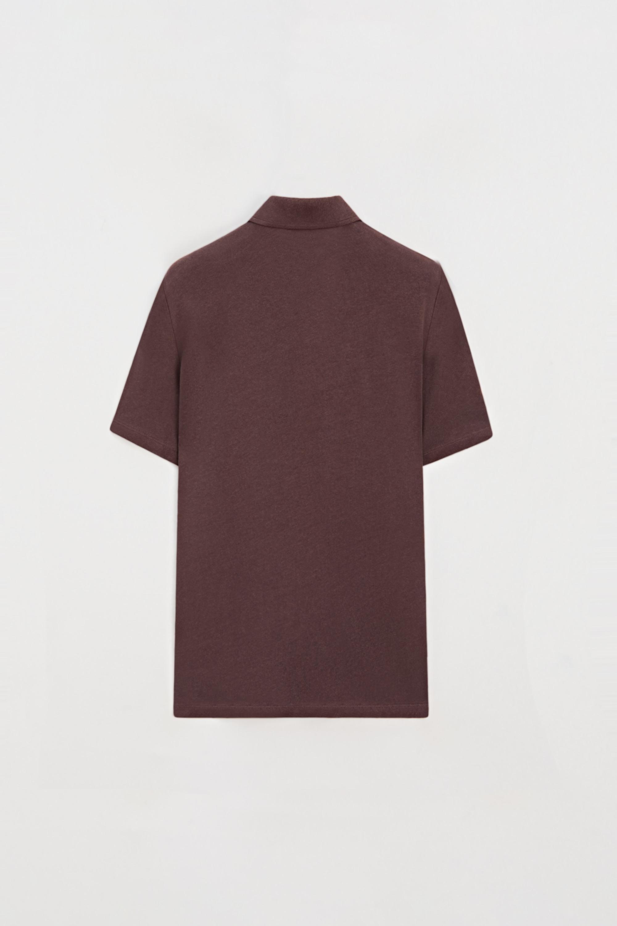 Linen and cotton short sleeve polo shirt — BURGUNDY