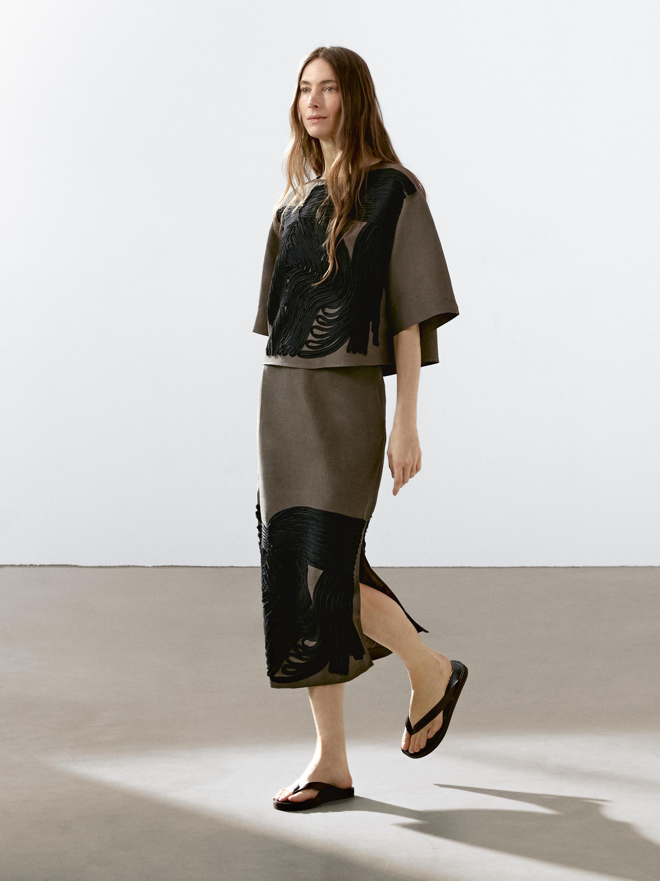 Jupe midi avec rubans contrastants