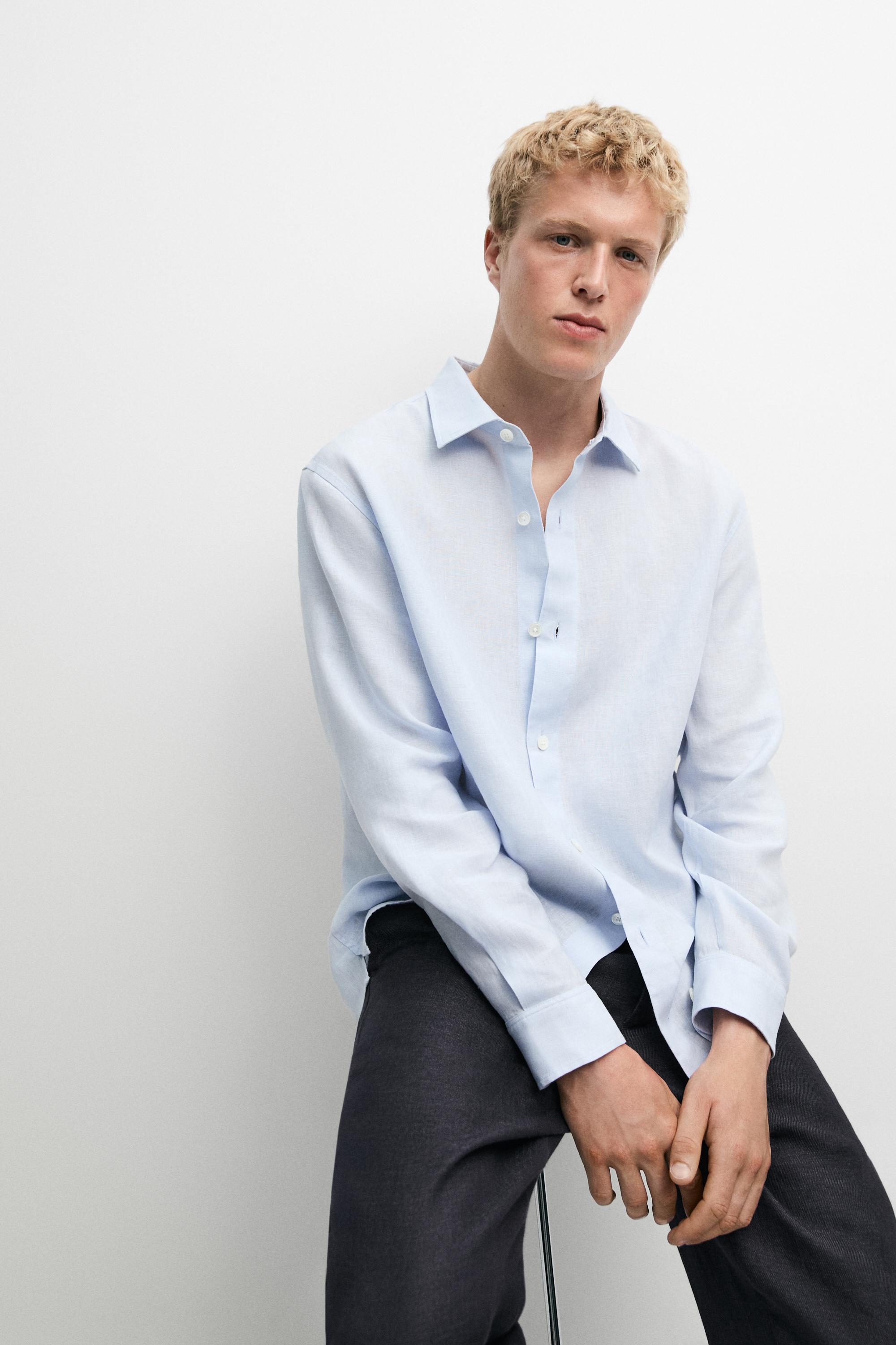 100% linen regular fit shirt — Sky blue