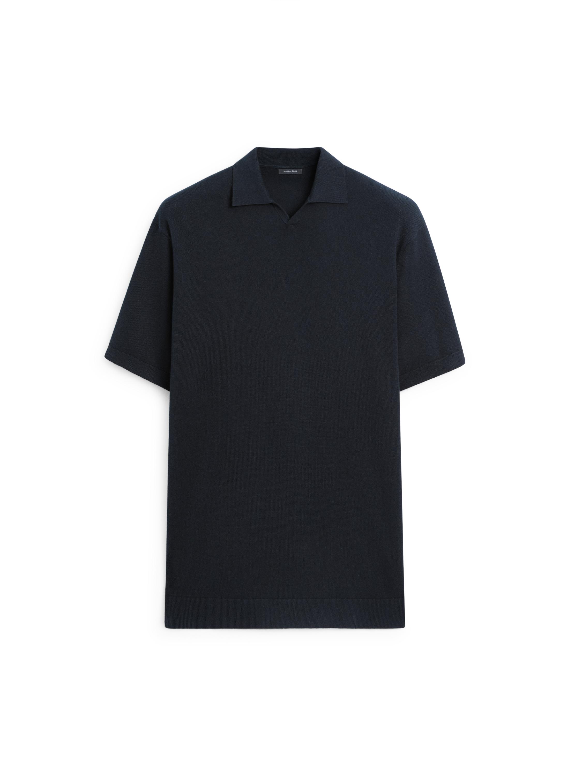 Cotton blend knit polo sweater — NAVY BLUE